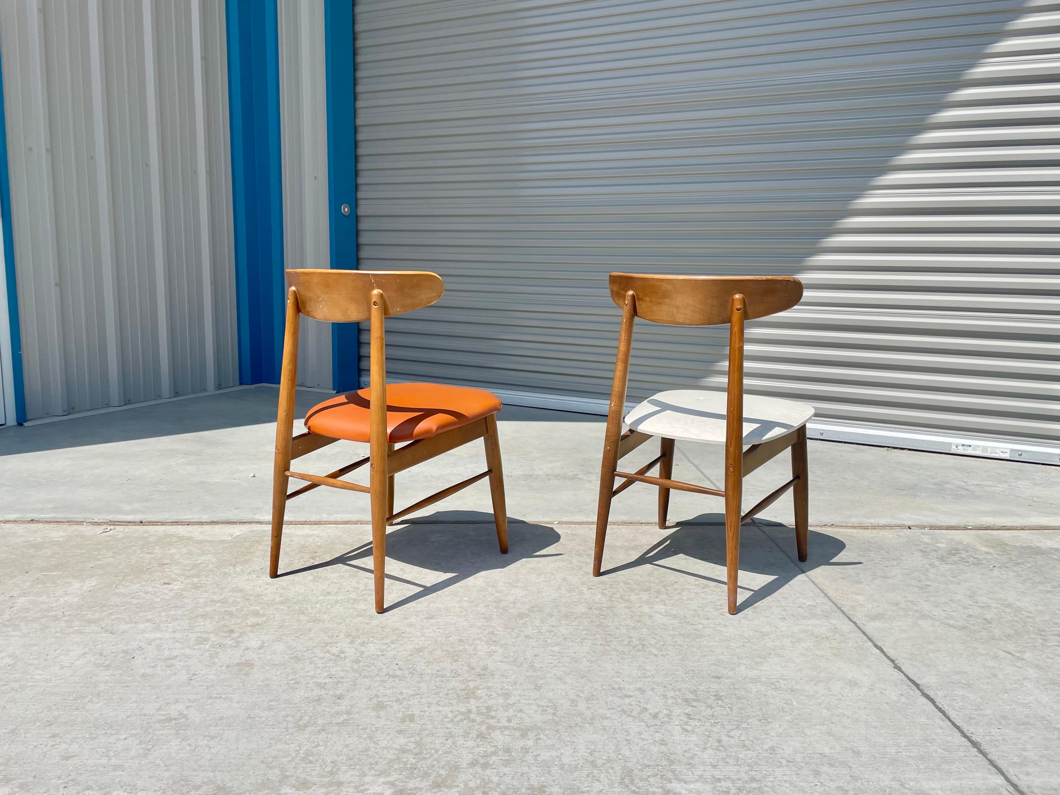 Faux Leather Mid Century Modern Maple Side Chairs For Sale