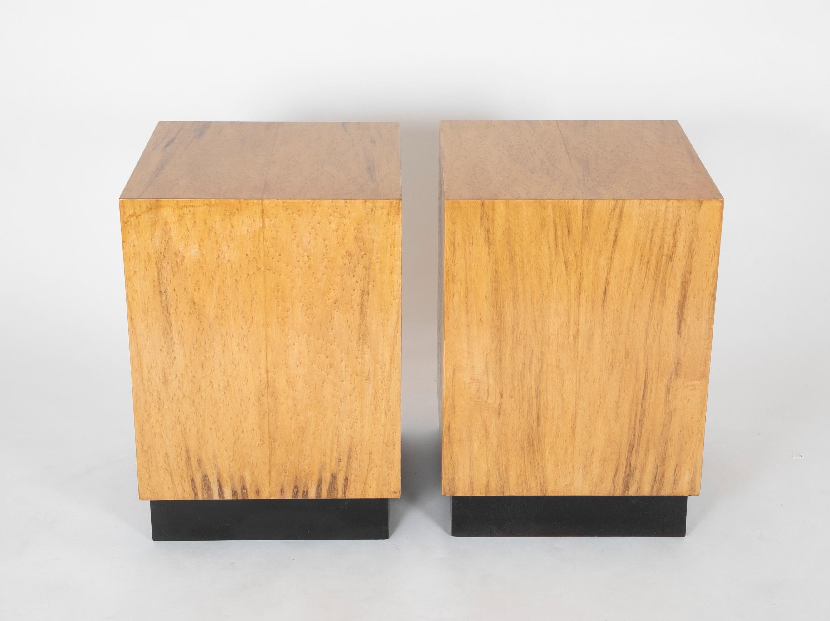 Mid-Century Modern Mid Century Modern Maple Veneered Cube Form End Tables