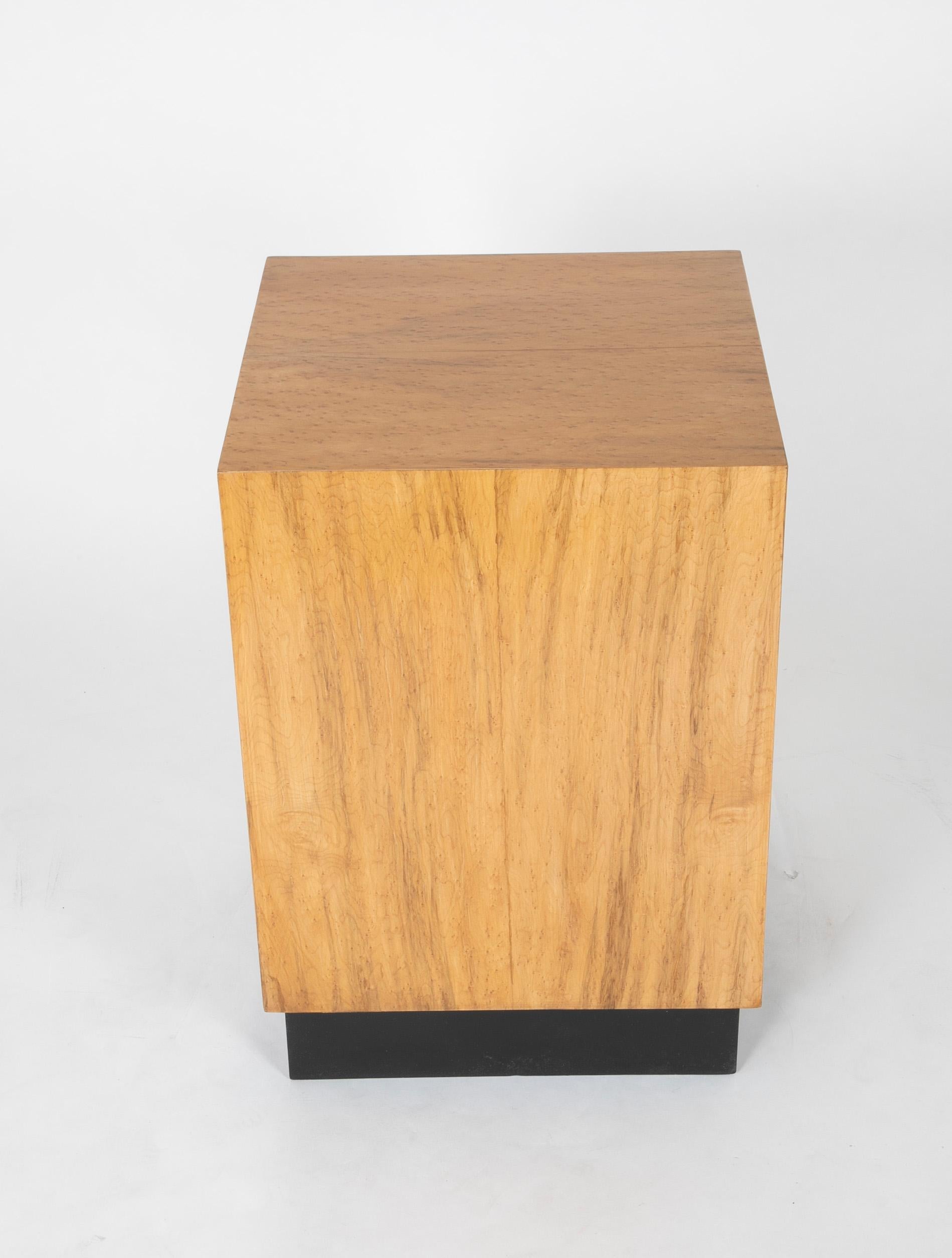 Birdseye Maple Mid Century Modern Maple Veneered Cube Form End Tables