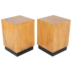 Mid Century Modern Maple Veneered Cube Form End Tables