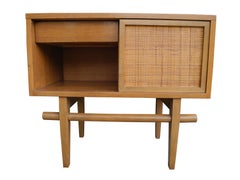 Mid-Century Modern Maple Vintage Single Nightstand with Rattan Sliding Door