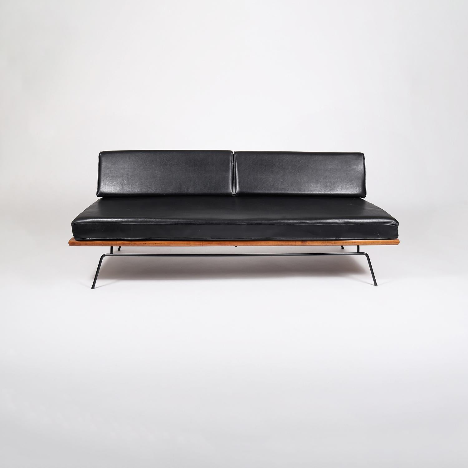 Faux Leather Mid-Century Modern Maple Wire Frame Daybed by Clifford Pascoe