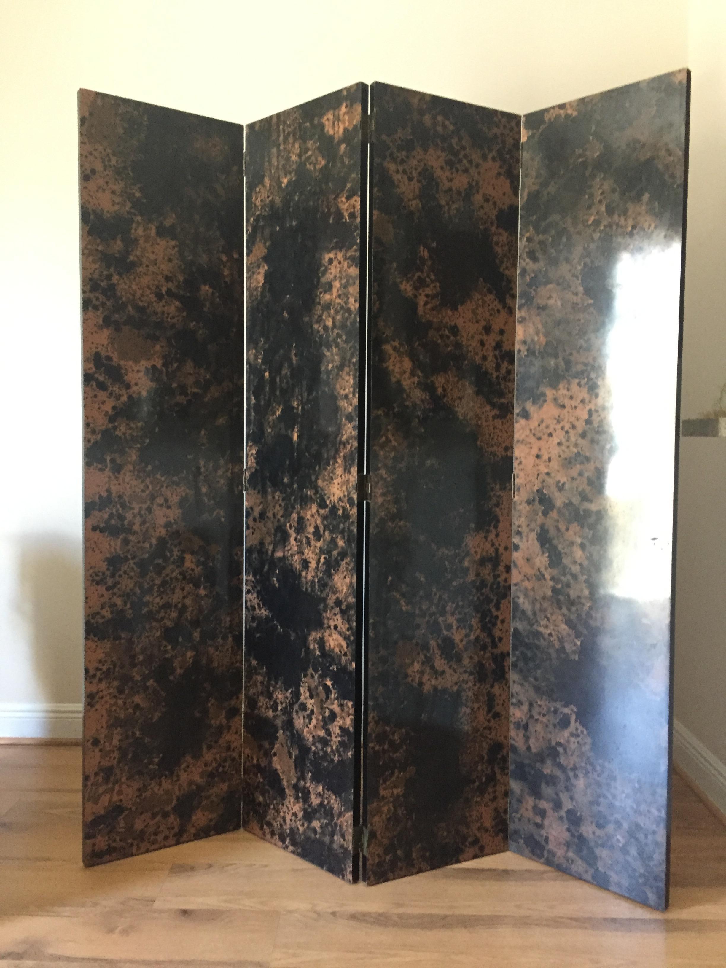 4 pcs folding lacquer marbelized screen room divider. Two sided.
