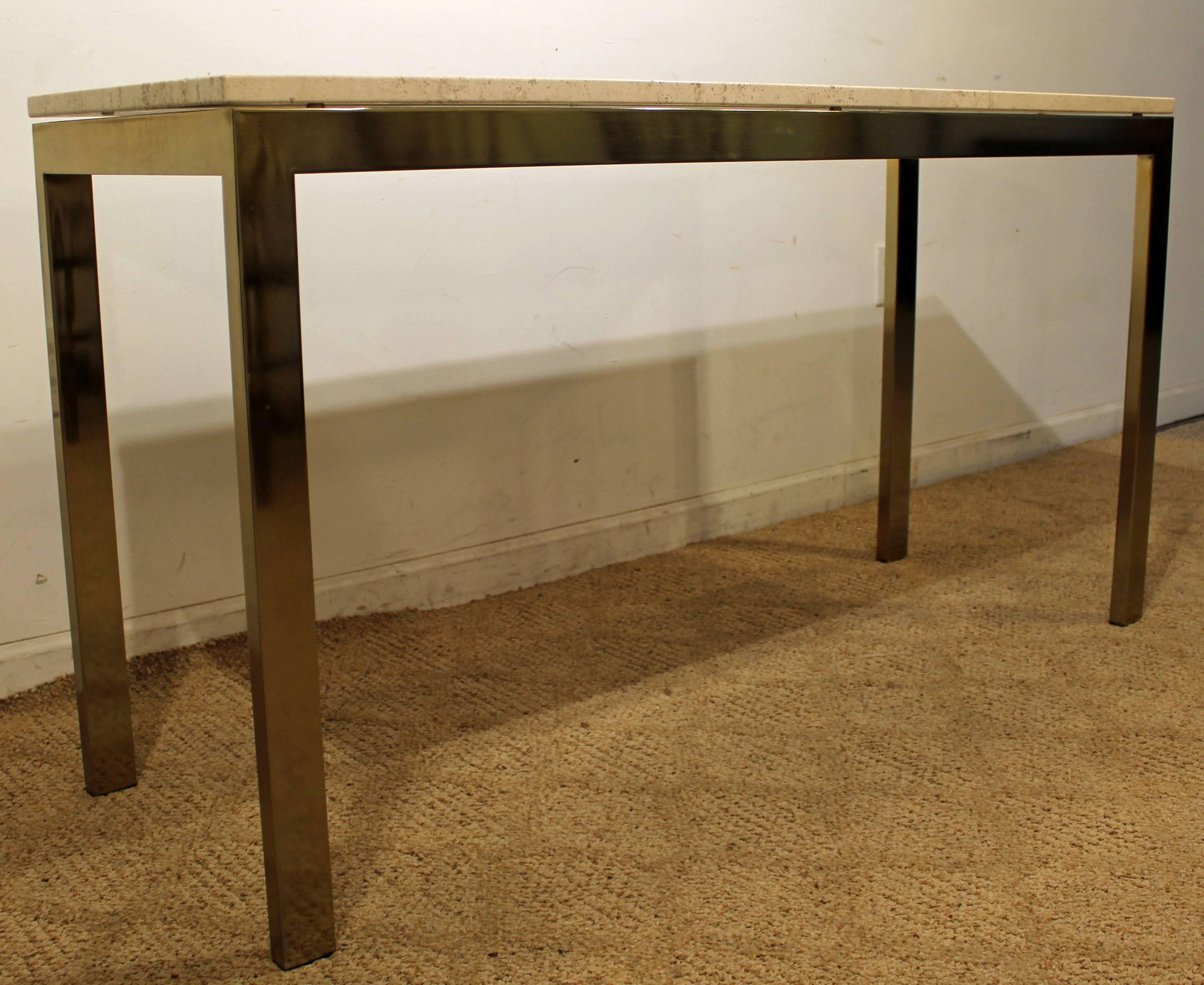 Mid-Century Modern Marble and Gold Chrome Console Table In Good Condition In Wilmington, DE