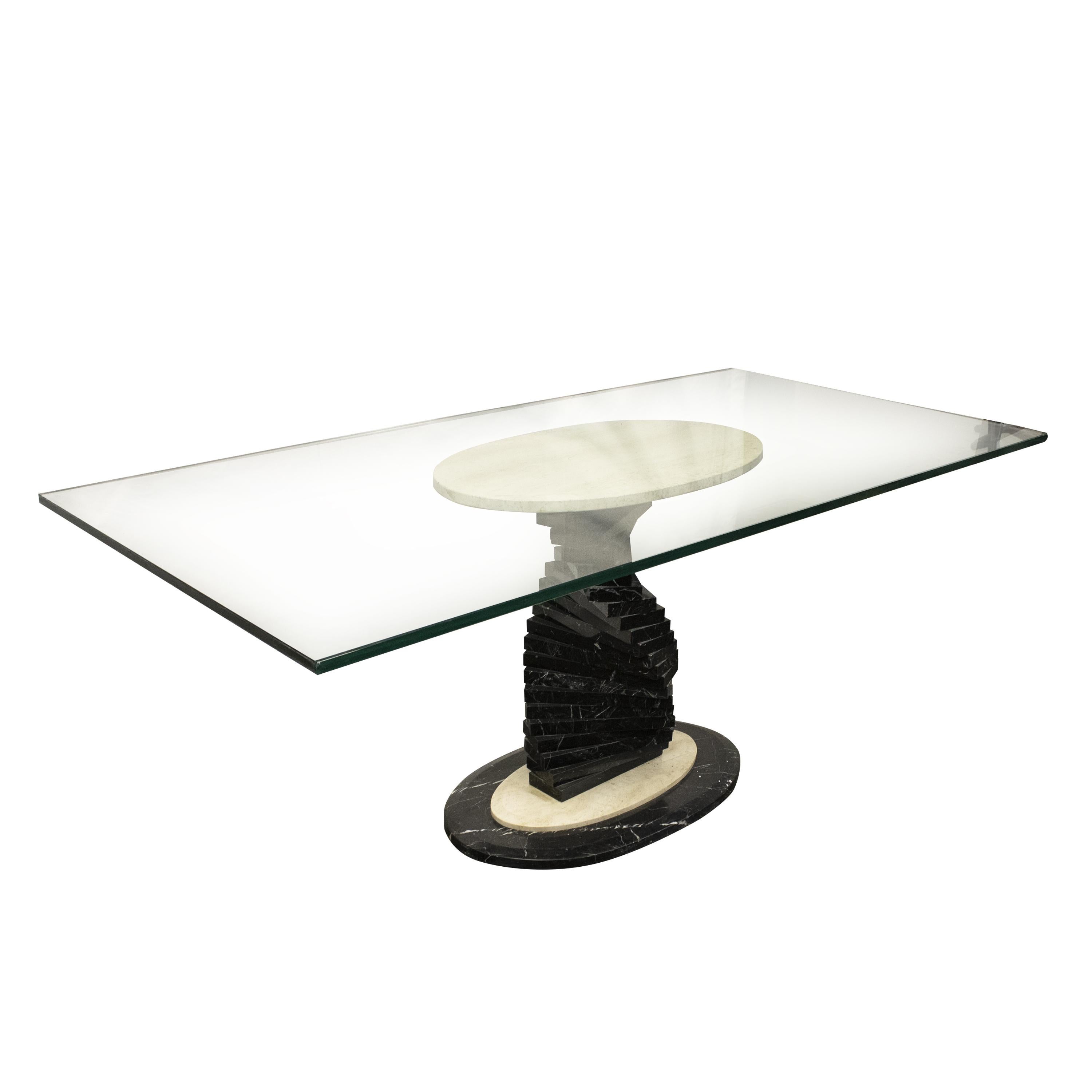 Italian Mid-Century Modern Marble and Glass Dining Table, Italy, 1970 For Sale
