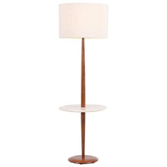 Mid-Century Modern Marble and Walnut Floor Lamp with Side Table by Laurel