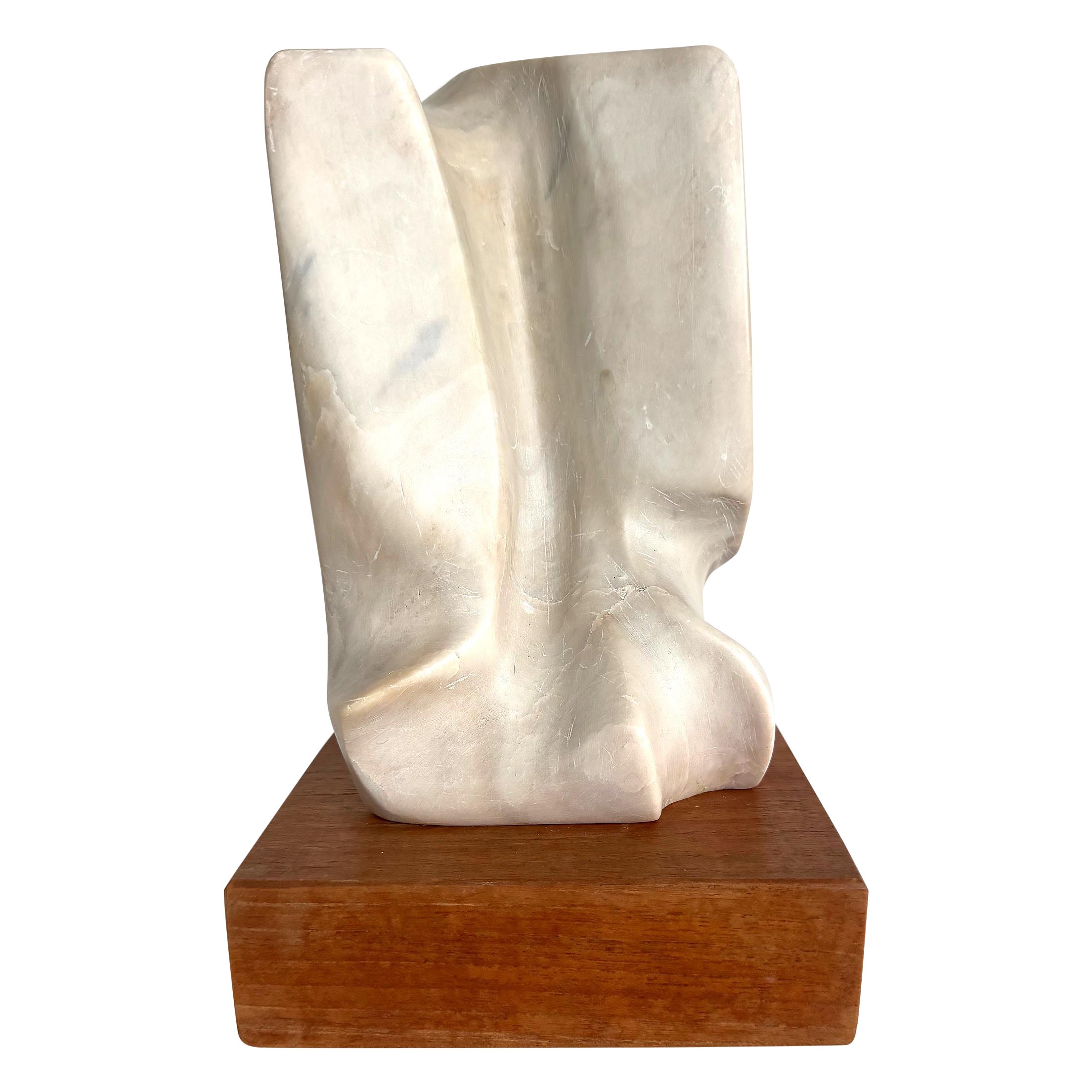 Mid Century Modern Marble Biomorphic Sculpture, Signed on Wood Base