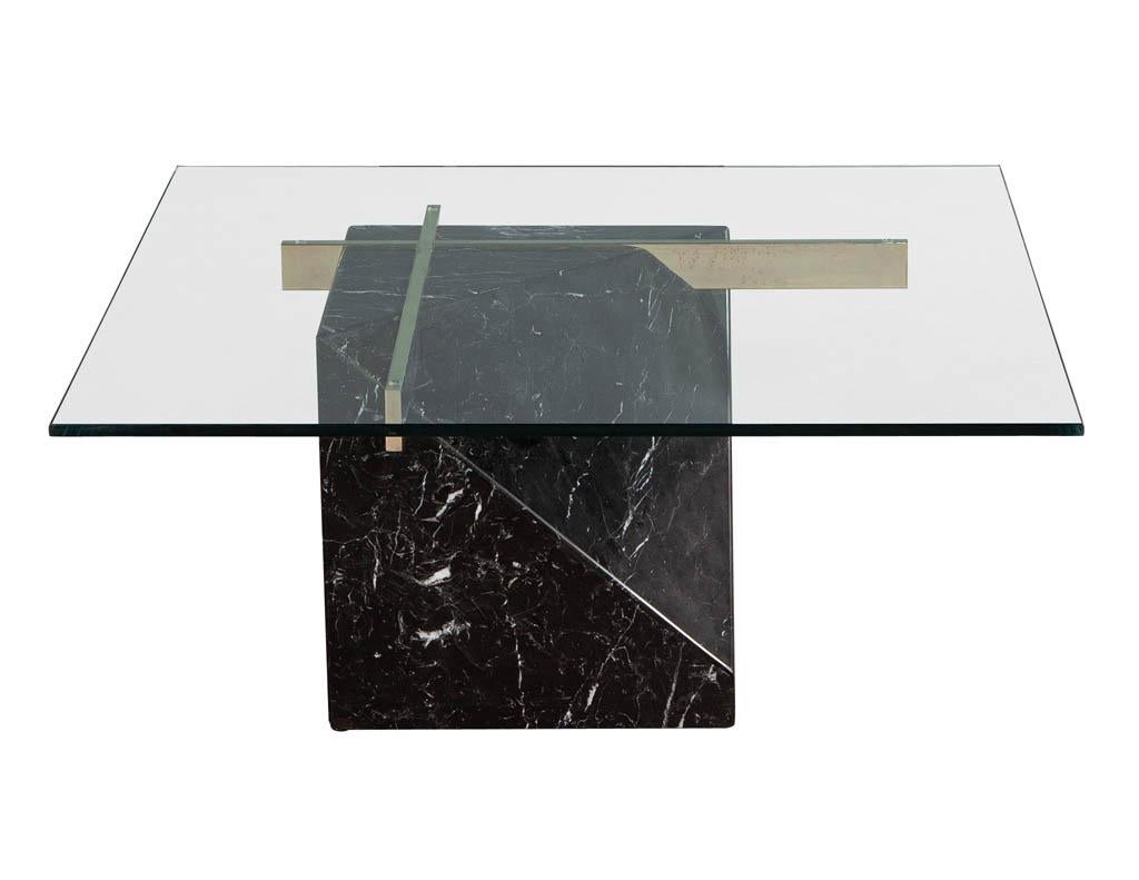 Mid-Century Modern marble brass & glass coffee table by Artedi. Black marble with white veining, glass and brass end table in original condition. Featuring new glass top.

Price includes complimentary curb side delivery to the continental USA.
