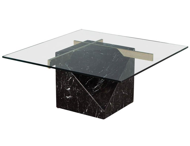 MidCentury Modern Marble Brass and Glass Coffee Table by Artedi at