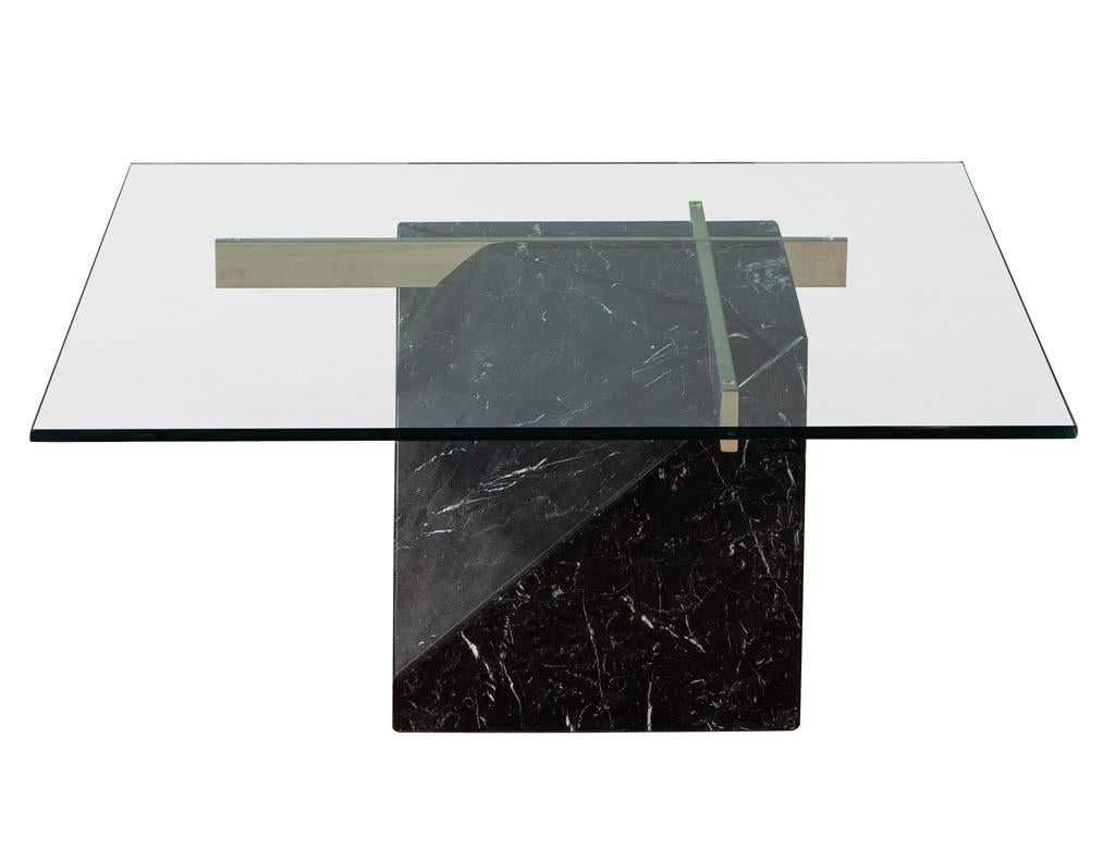 Italian Mid-Century Modern Marble Brass & Glass Coffee Table by Artedi