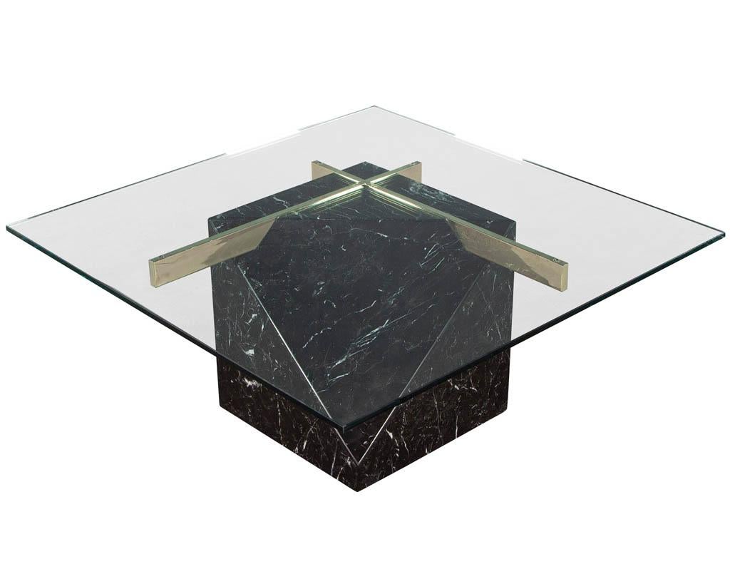 Mid-Century Modern Marble Brass & Glass Coffee Table by Artedi In Good Condition In North York, ON