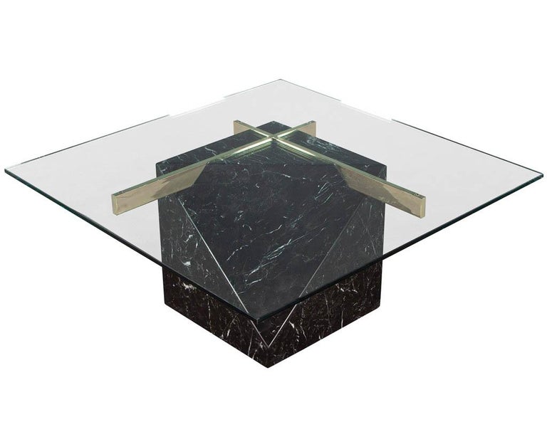 MidCentury Modern Marble Brass and Glass Coffee Table by Artedi at