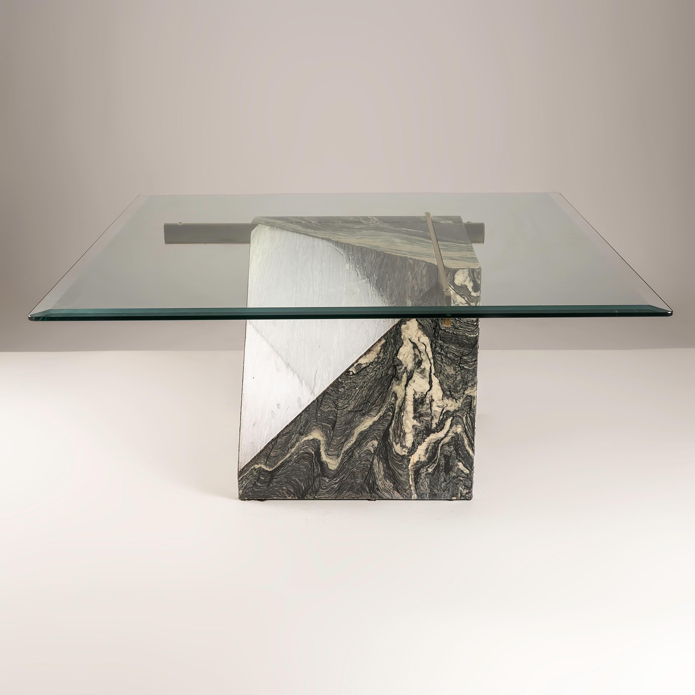 Mid-Century Modern Marble Brass & Glass Coffee Table by Artedi For Sale 2