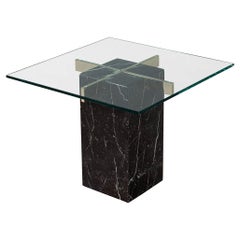 Table d'appoint en marbre, laiton et verre, style mi-siècle moderne, Artedi