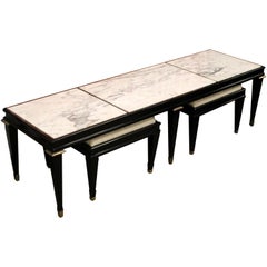 Mid-Century Modern Marble Coffee Table 2 Ottomans Dunbar Baker Attributed