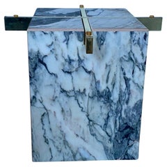 Mid Century Modern Marble Cube Smoked Glass Side End Table by Artedi, Italy