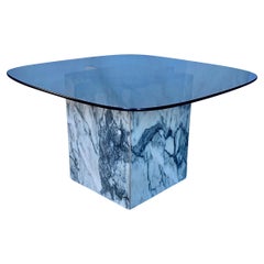 Mid Century Modern Marble Cube Smoked Glass Side End Table by Artedi, Italy