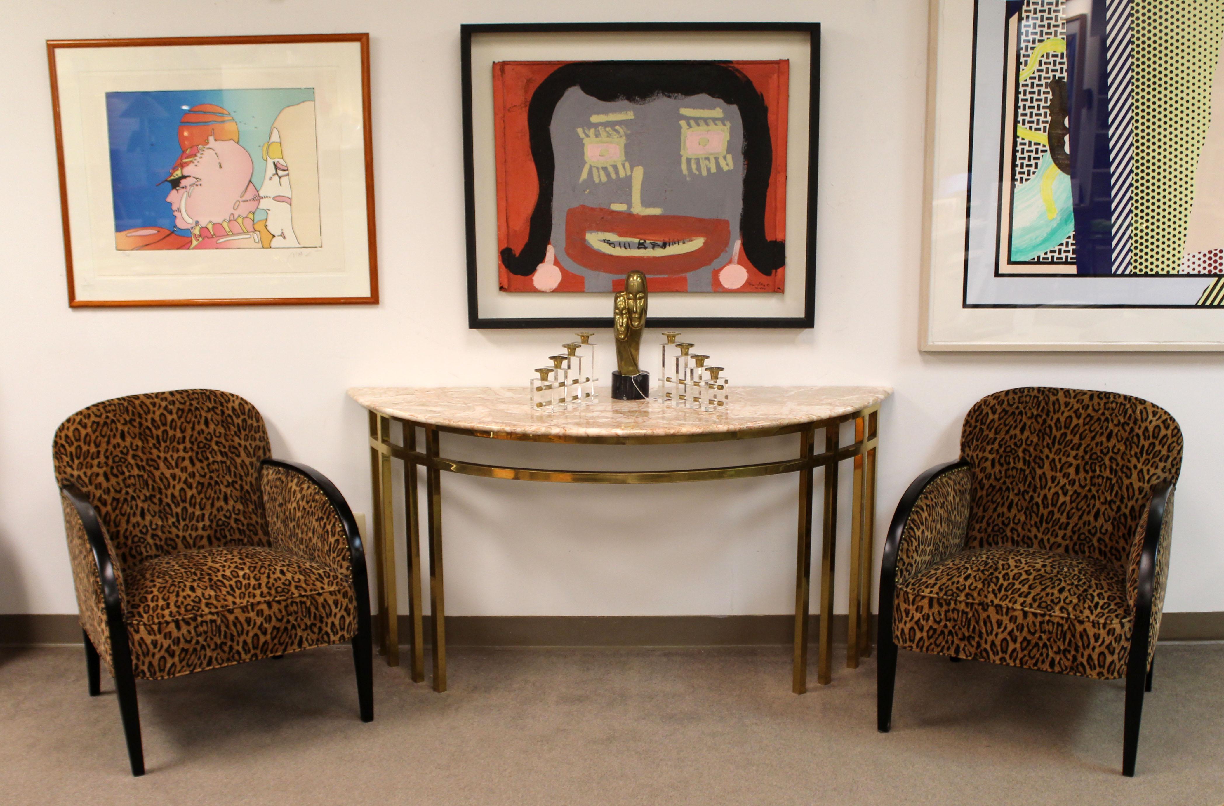 Mid-Century Modern Marble on Brass Demilune Console Table Parzinger Style, 1960s 4