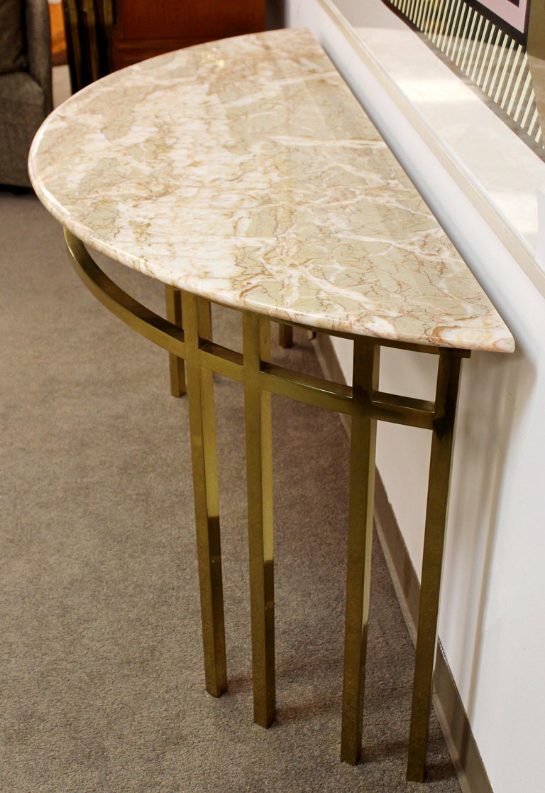 MidCentury Modern Marble on Brass Demilune Console Table Parzinger