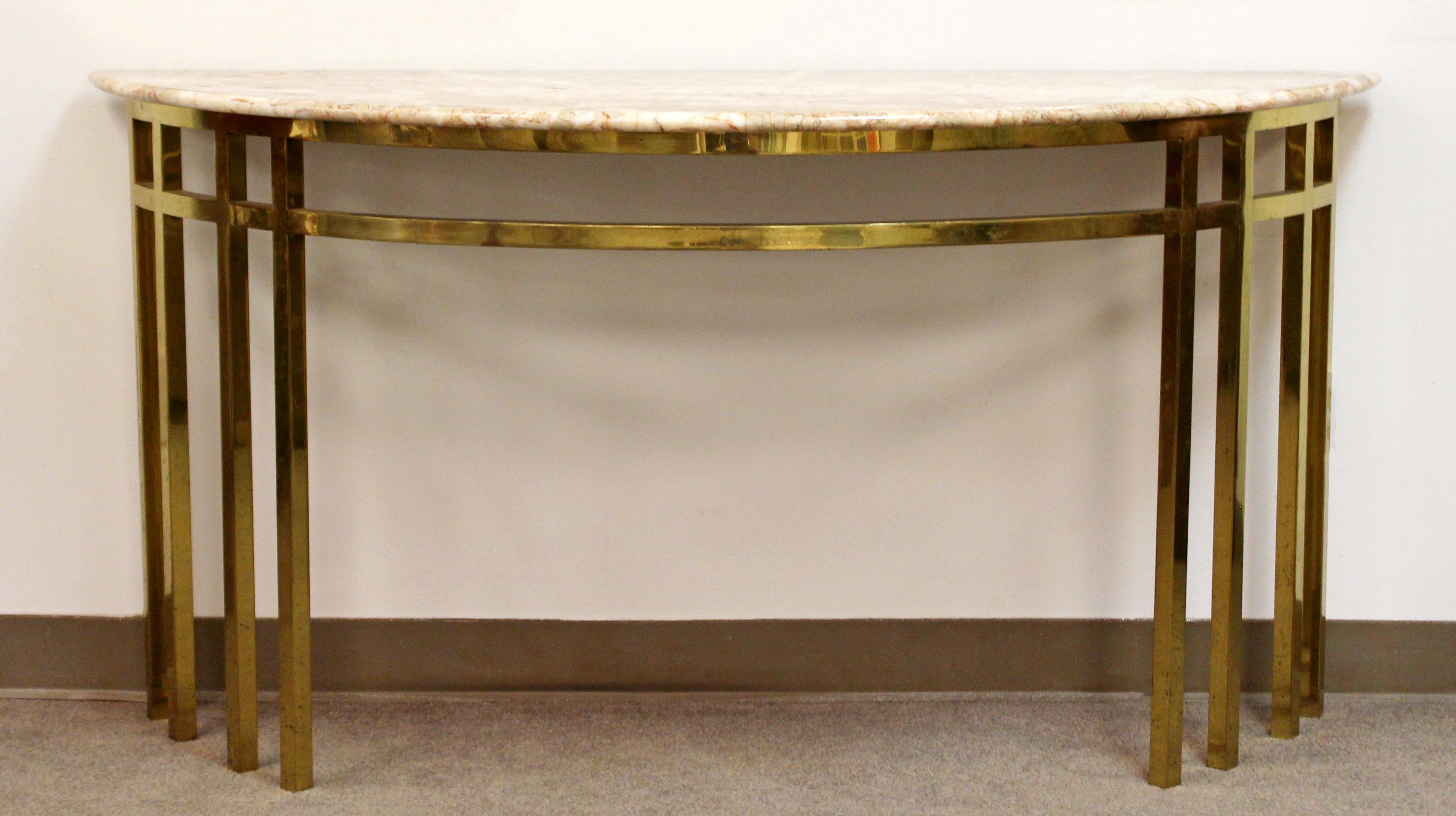 Mid-Century Modern Marble on Brass Demilune Console Table Parzinger Style, 1960s 1