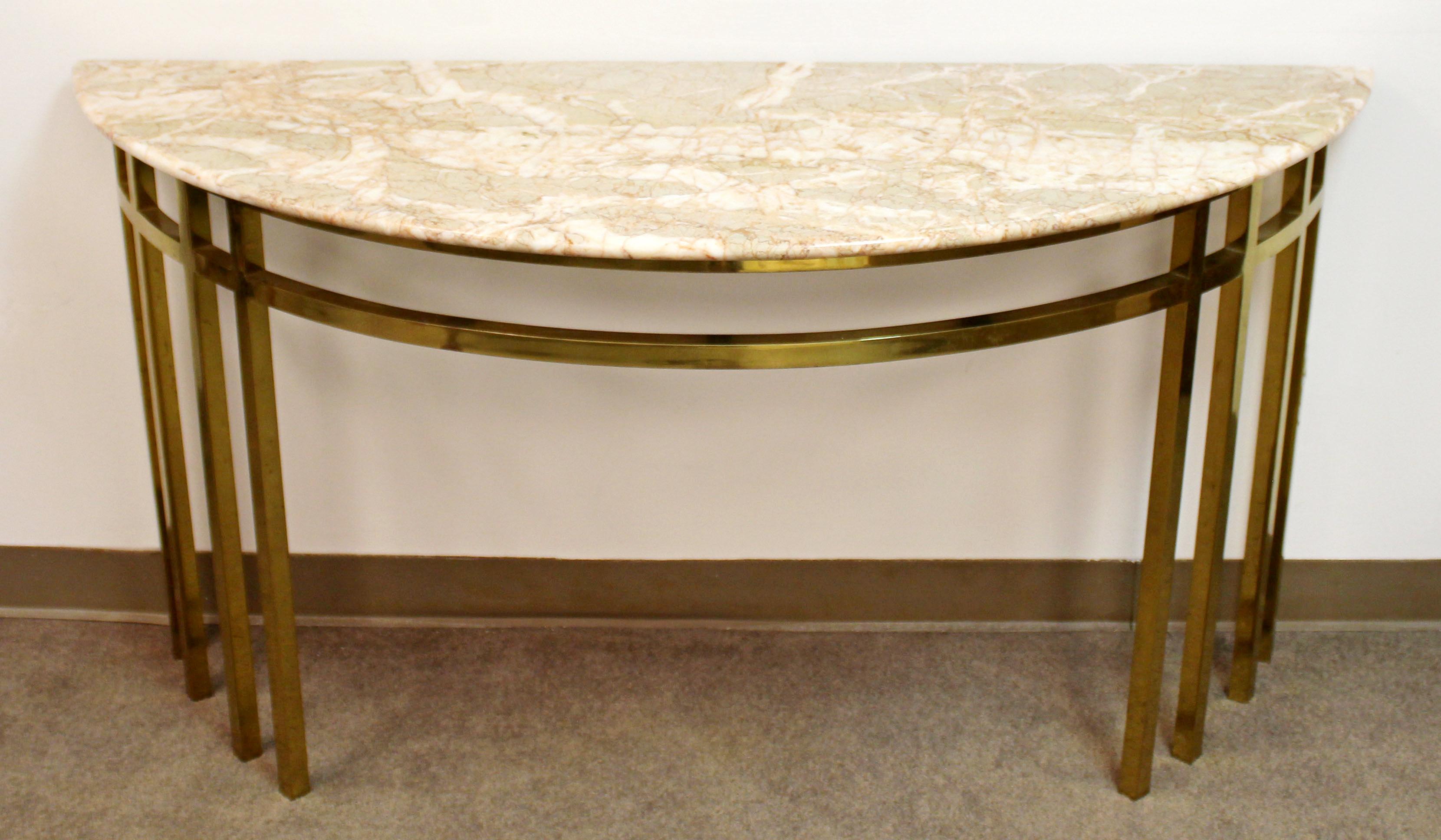 Mid-Century Modern Marble on Brass Demilune Console Table Parzinger Style, 1960s 2