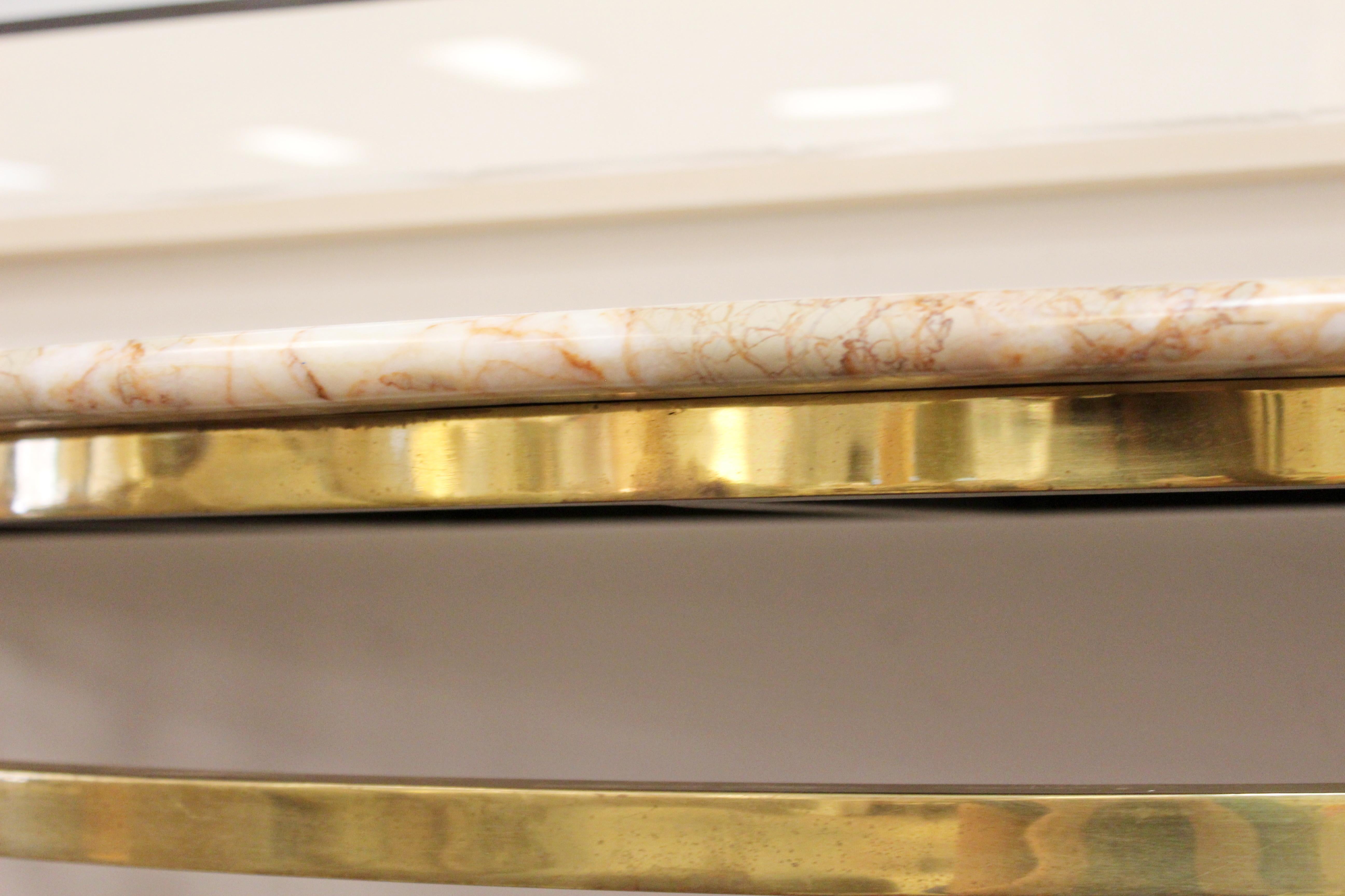 Mid-Century Modern Marble on Brass Demilune Console Table Parzinger Style, 1960s 3