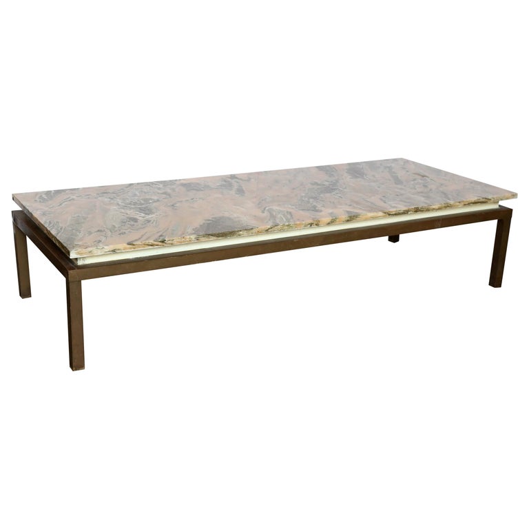 Mid Century Modern Marble Swirl Top With Bronze Base Tail Coffee Table