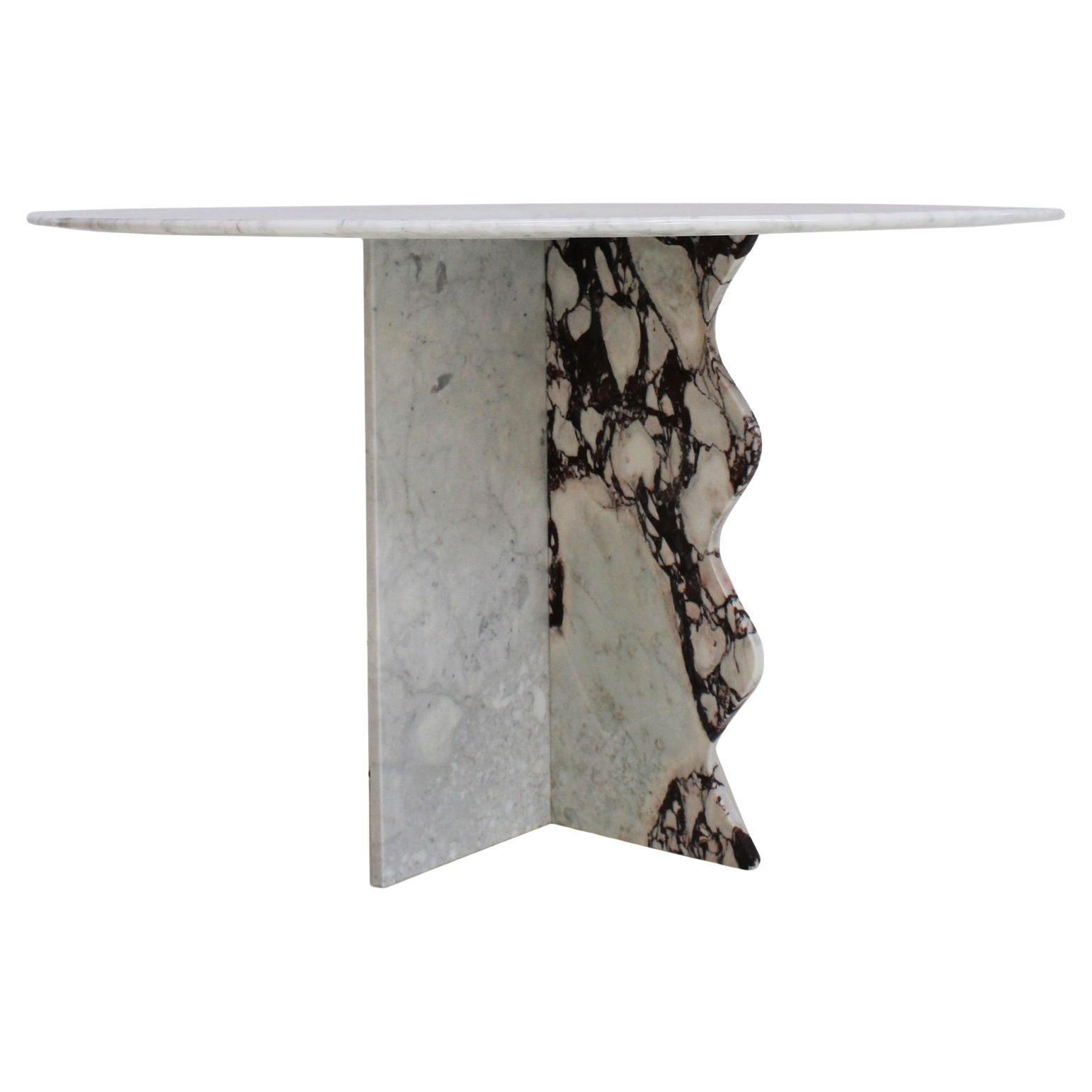 Contemporary Calacatta and Carrara Marble Round Table Designed by L.A. Studio