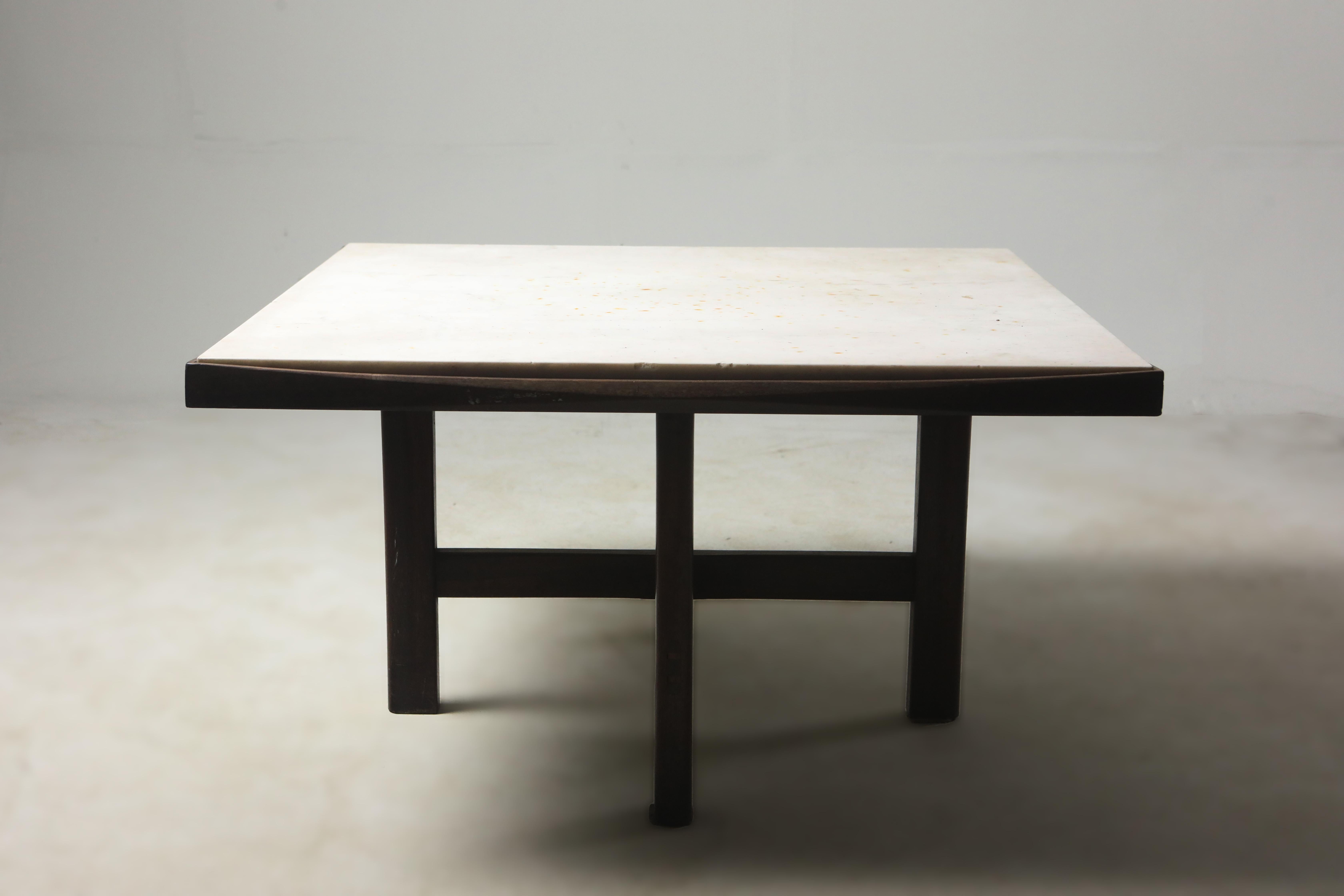 Varnished Mid-Century Modern Marble-Top Center Table by Fátima Arquitetura, Brazil, 1960s