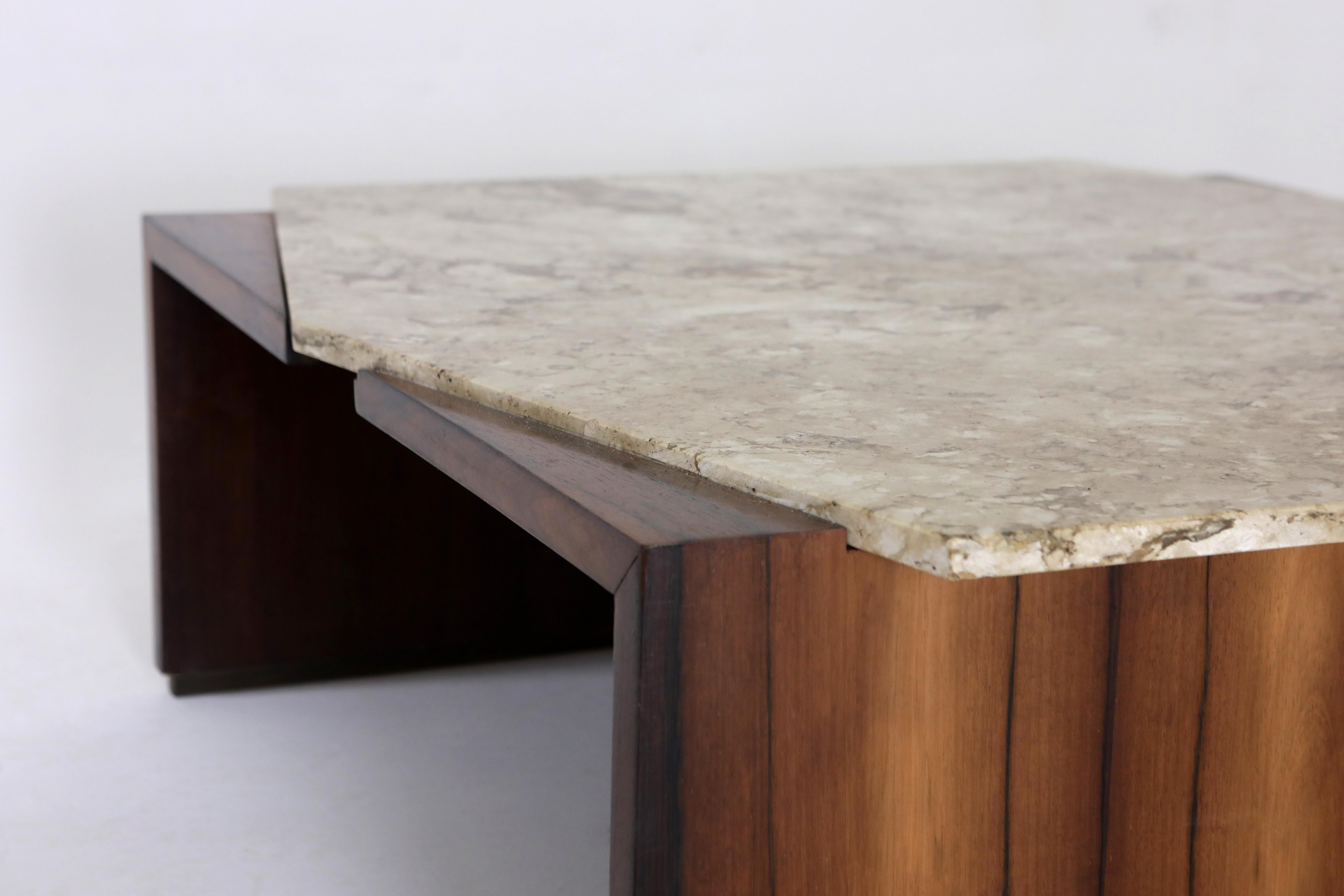 Veneer Mid-Century Modern Marble Top Center Table by Forma Manufacture, Brazil, 1950s
