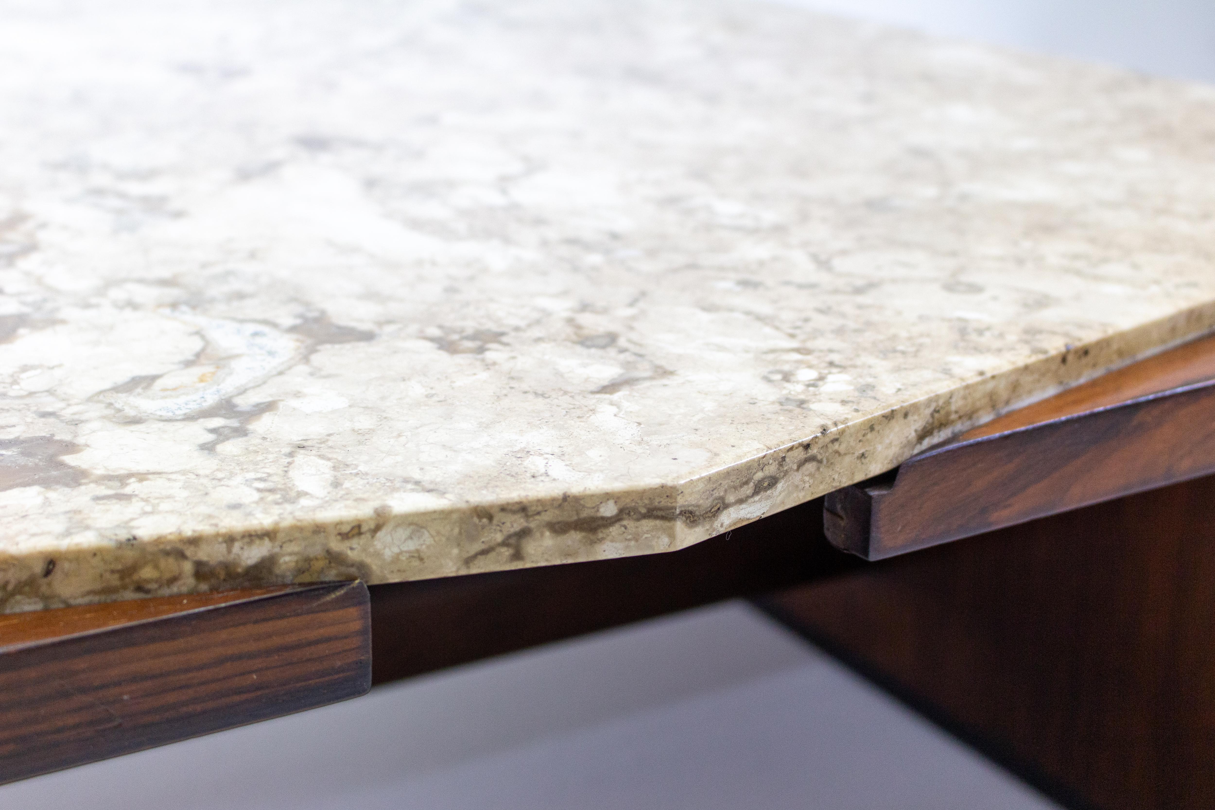 Plywood Mid-Century Modern Marble Top Center Table by Forma Manufacture, Brazil, 1950s