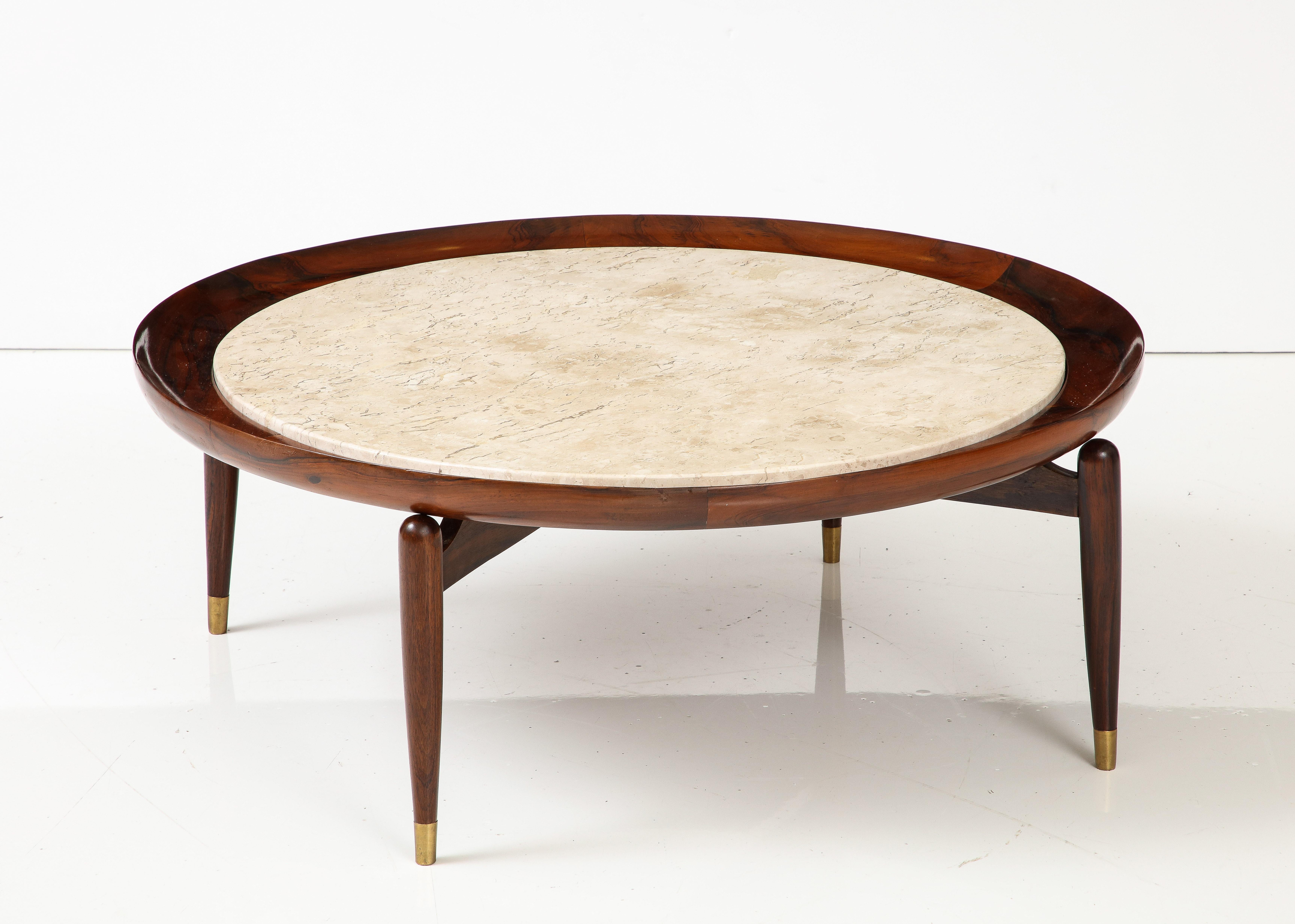Brazilian Mid-Century Modern Marble Top Center Table by Giuseppe Scapinelli, Brazil, 1950s