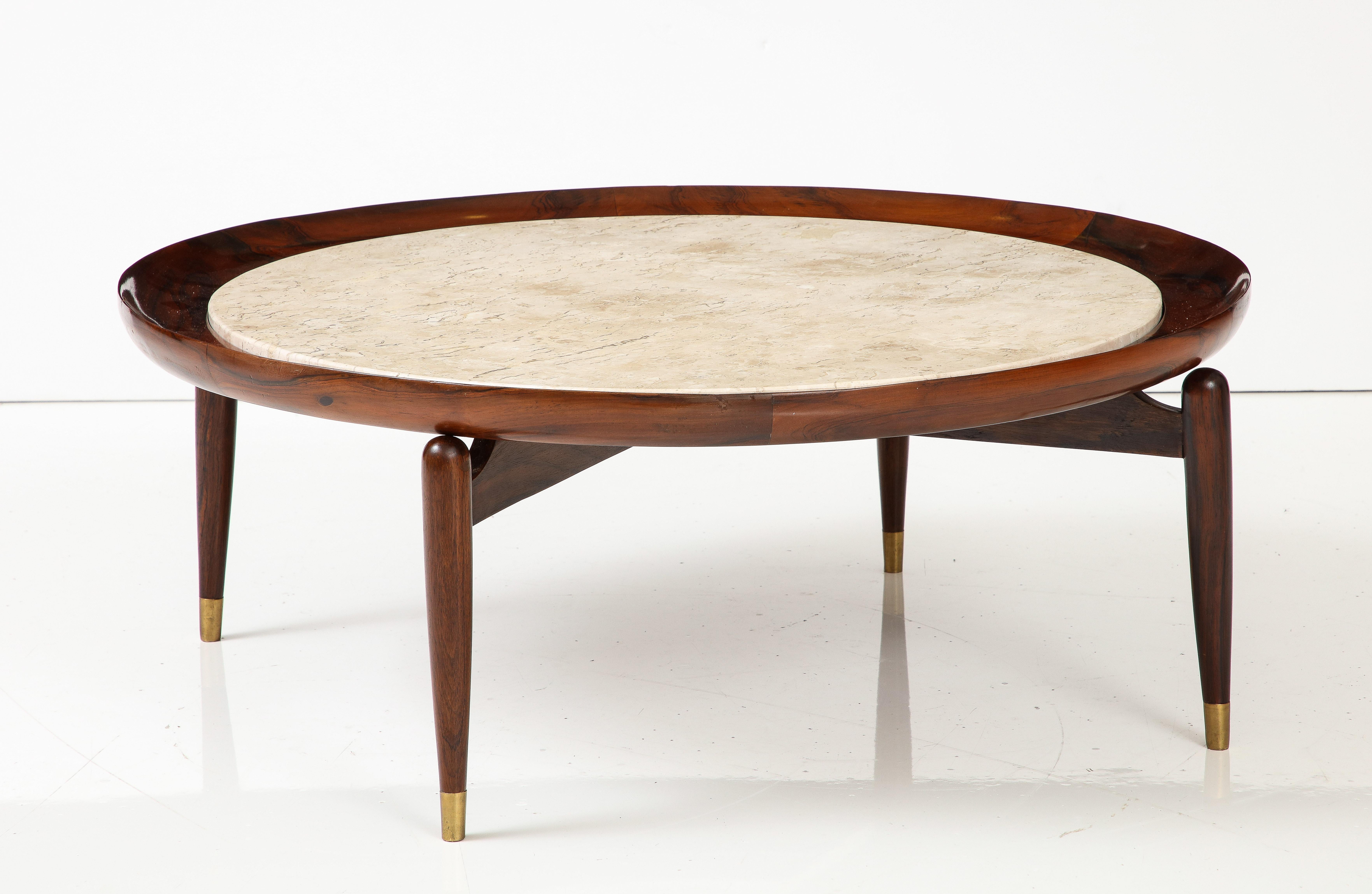 Varnished Mid-Century Modern Marble Top Center Table by Giuseppe Scapinelli, Brazil, 1950s