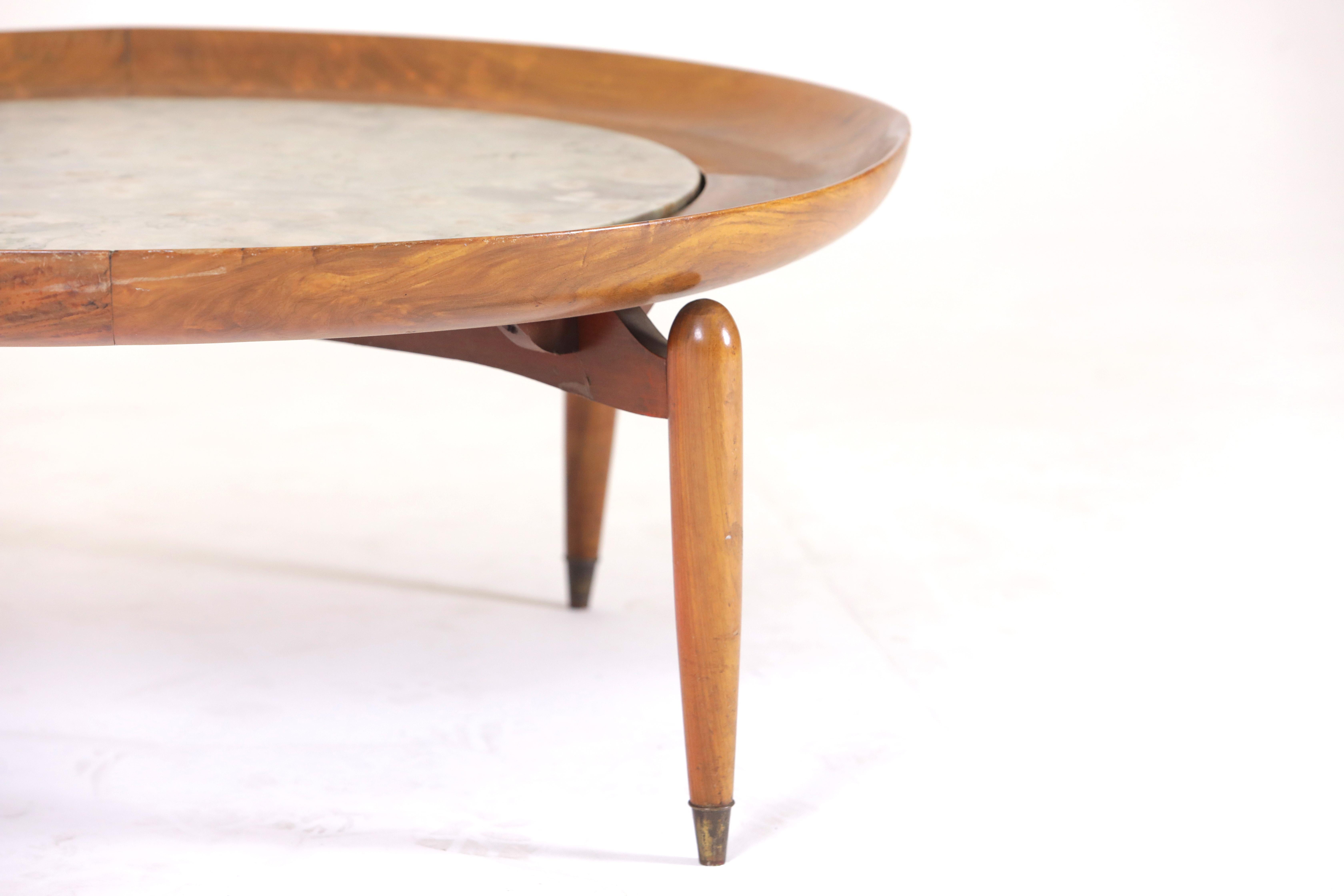 Wood Mid-Century Modern Marble Top Center Table by Giuseppe Scapinelli, Brazil 1950s