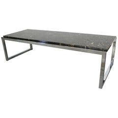 Mid-Century Modern Marble-Top Chrome Coffee Table