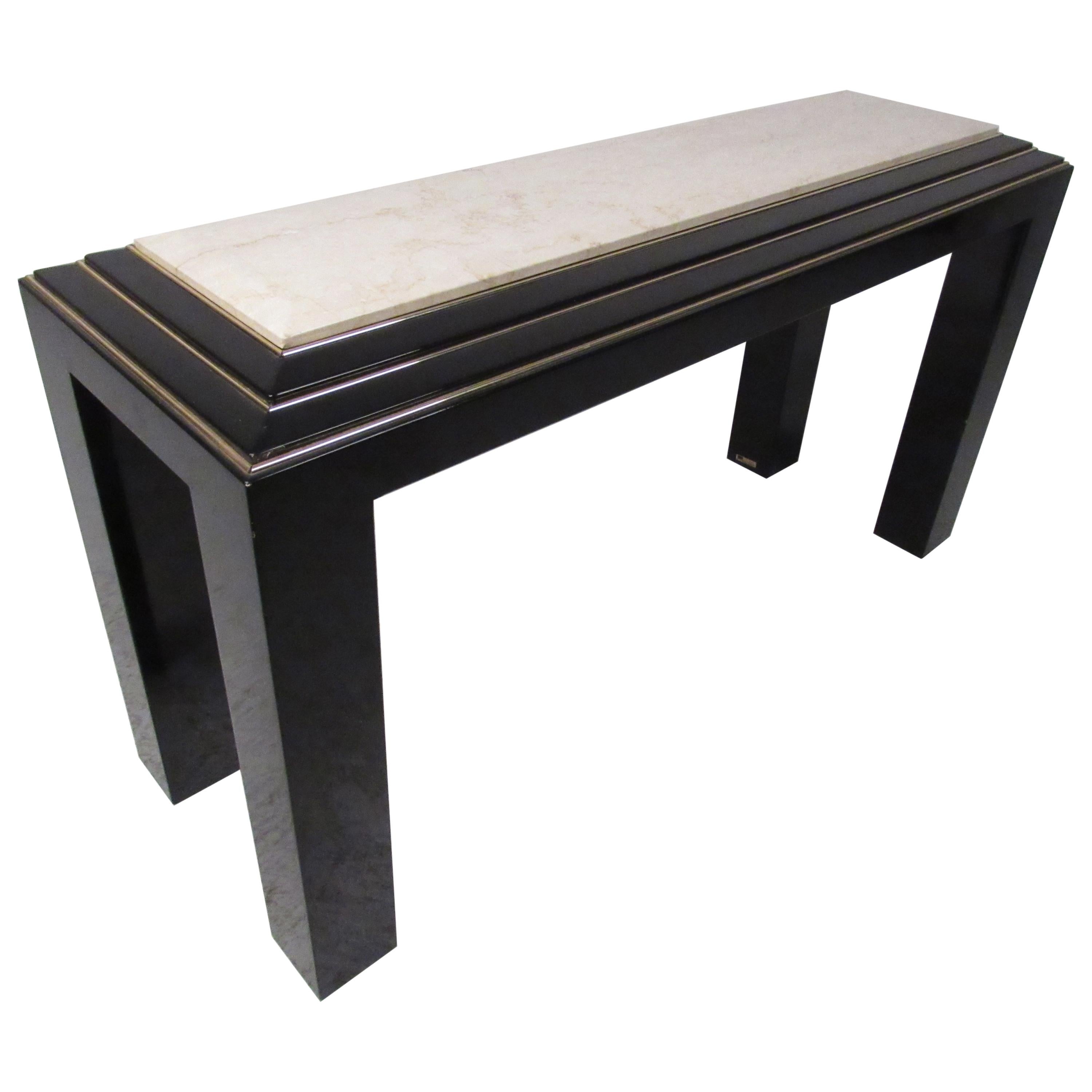 Table console à plateau en marbre:: style moderne du milieu du siècle:: de Rougier