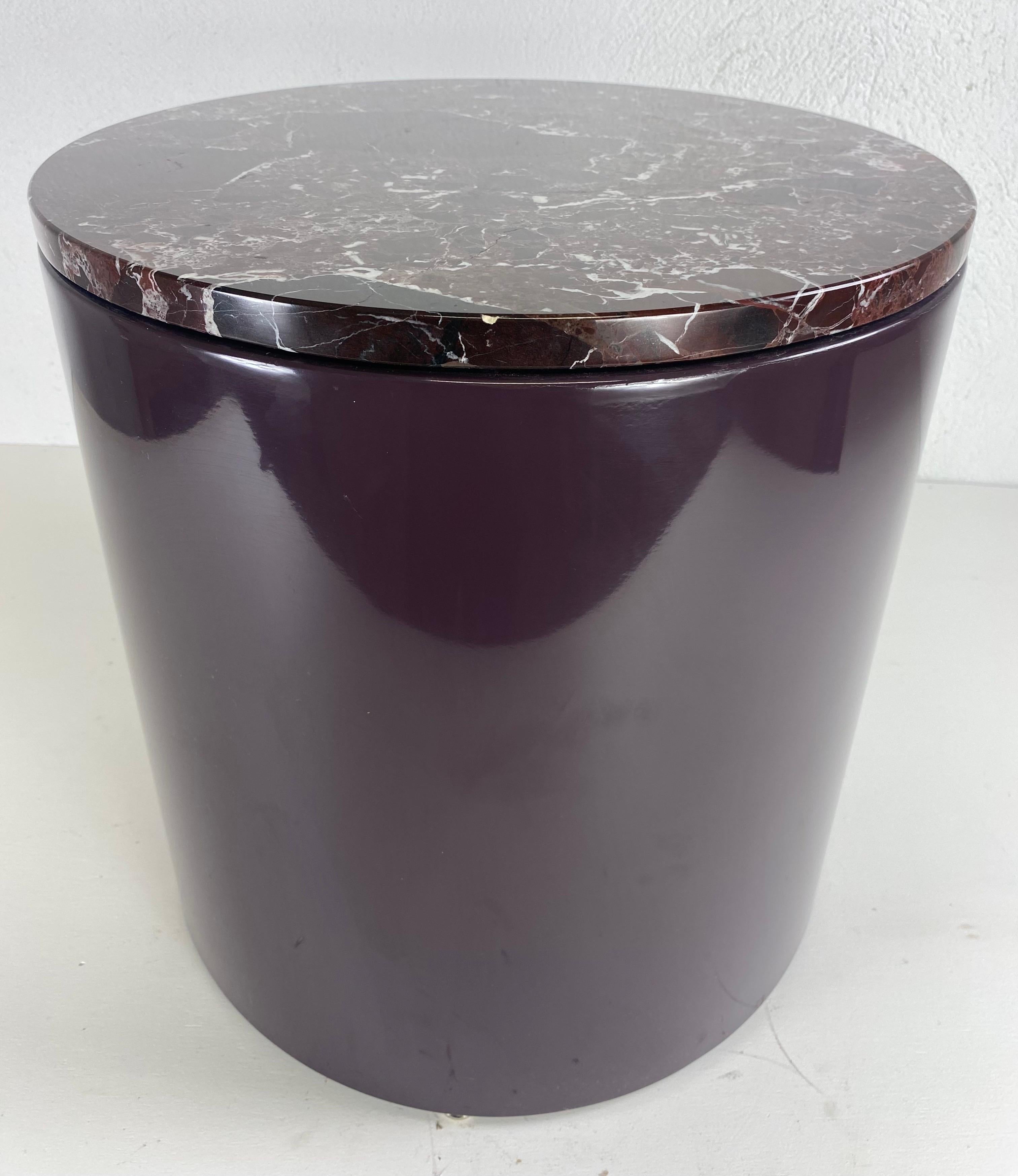 Lacquered Mid century modern marble top lacquered pedestal/table For Sale