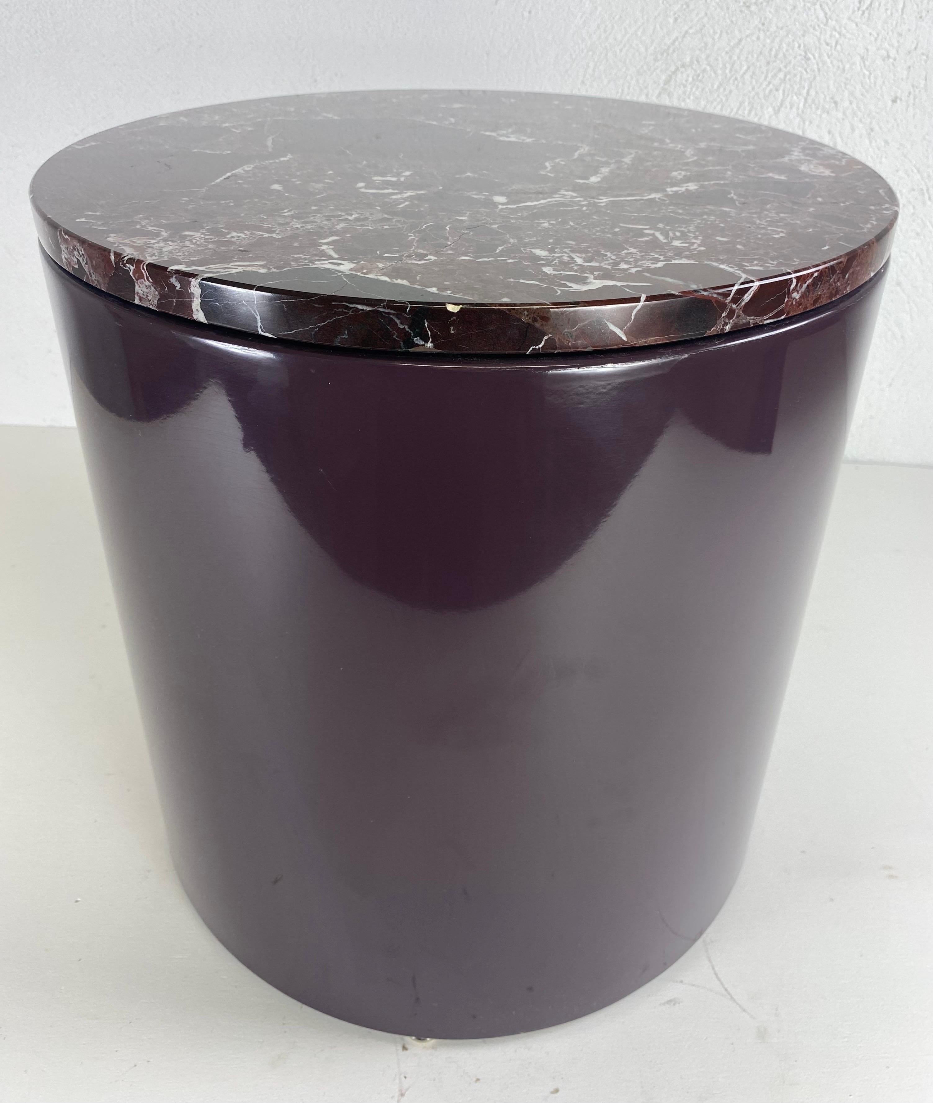 Mid century modern marble top lacquered pedestal/table For Sale 1