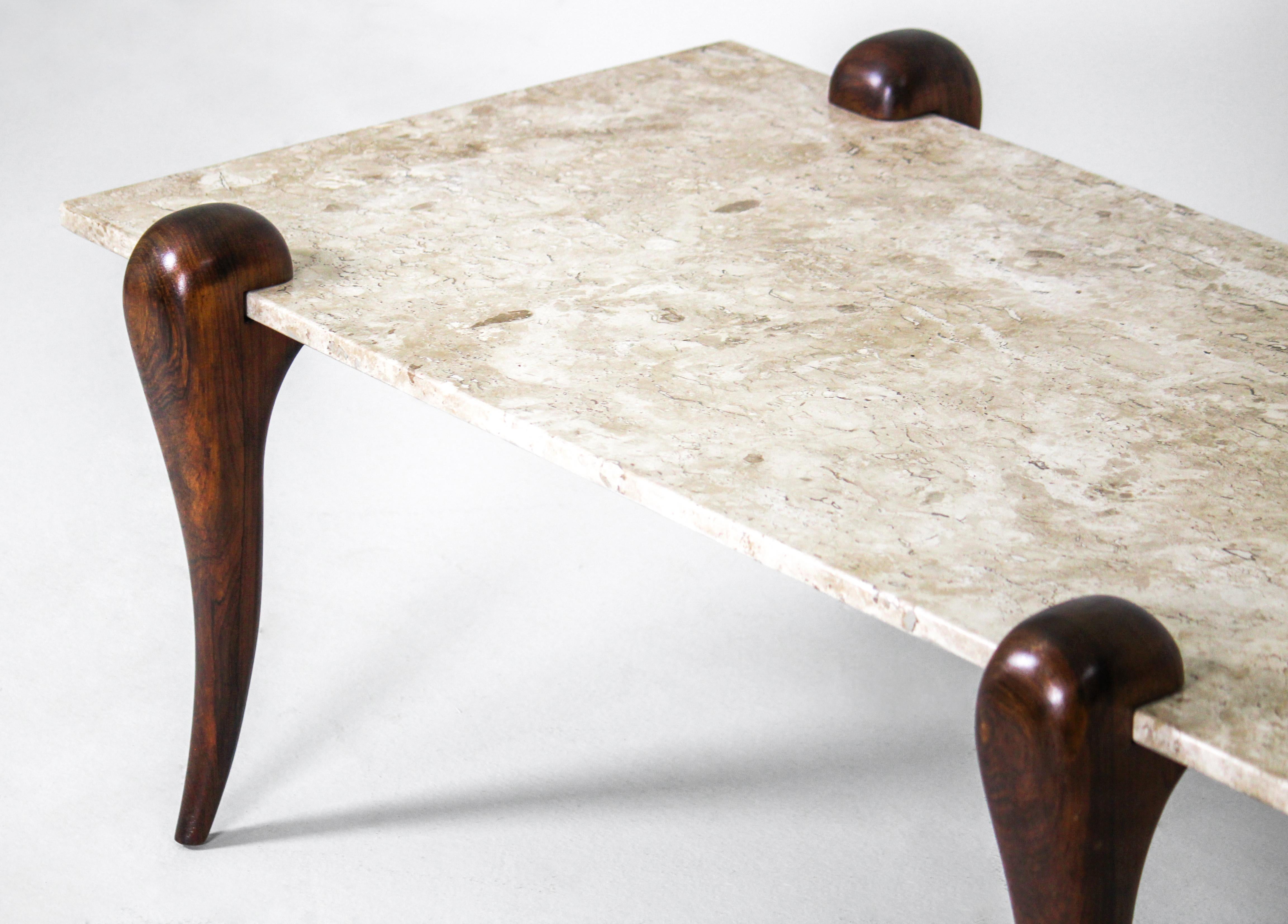 Woodwork Mid-Century Modern Marble Top Center Table, Brazil, 1950s For Sale