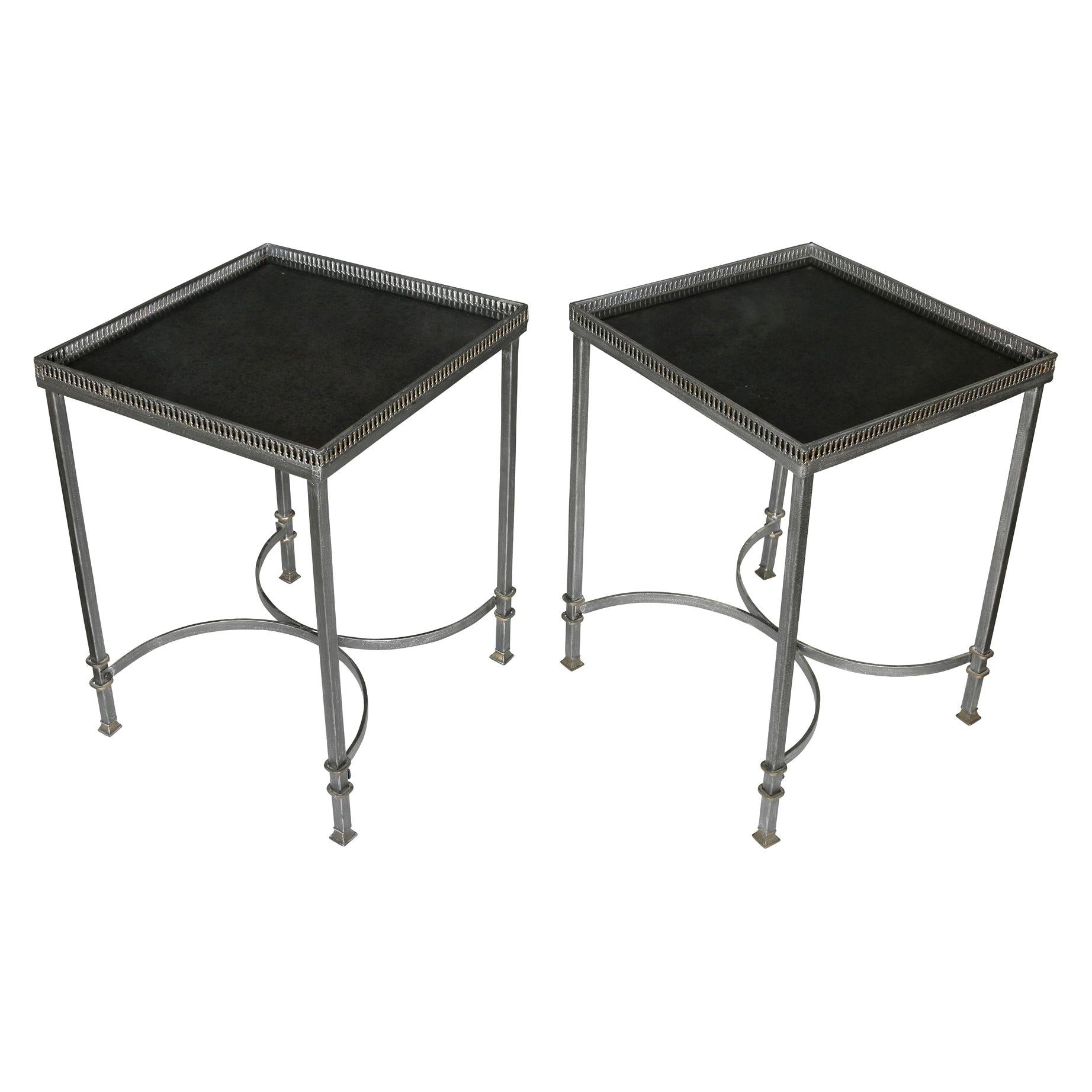 Mid-Century Modern Marble Top Steel Side Tables