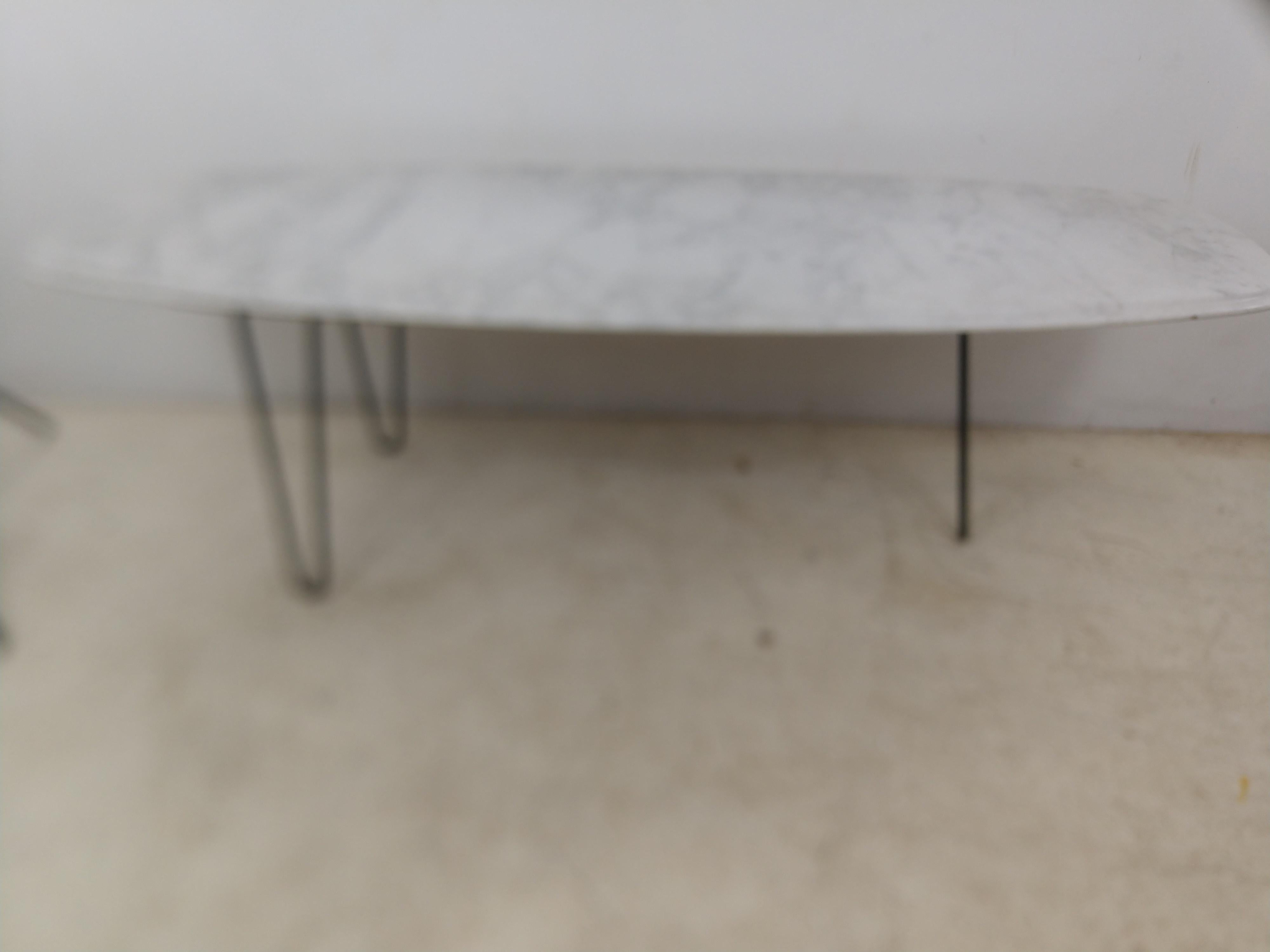 Iron Mid-Century Modern Marble-Top Surfboard Style Cocktail Table