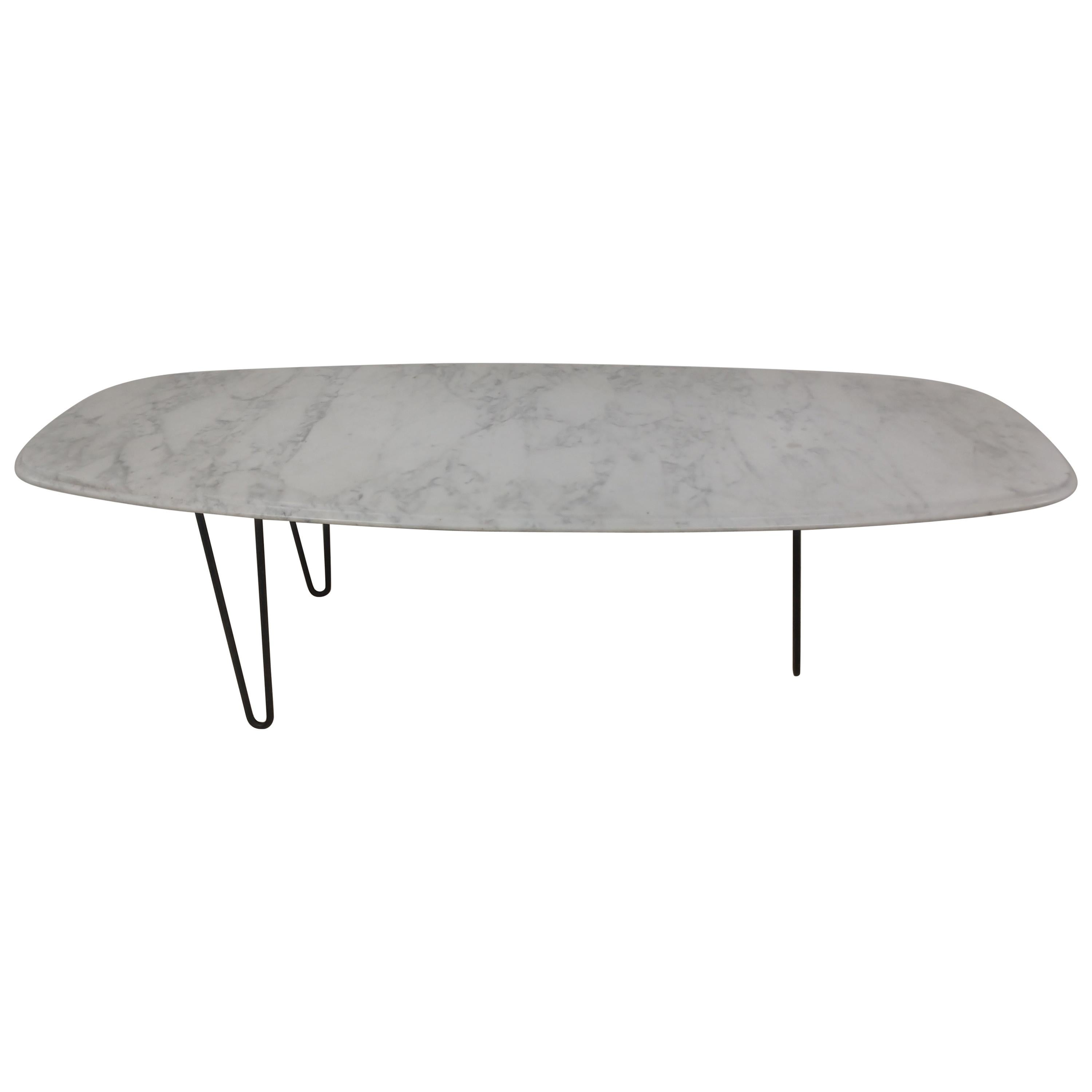 Mid-Century Modern Marble-Top Surfboard Style Cocktail Table