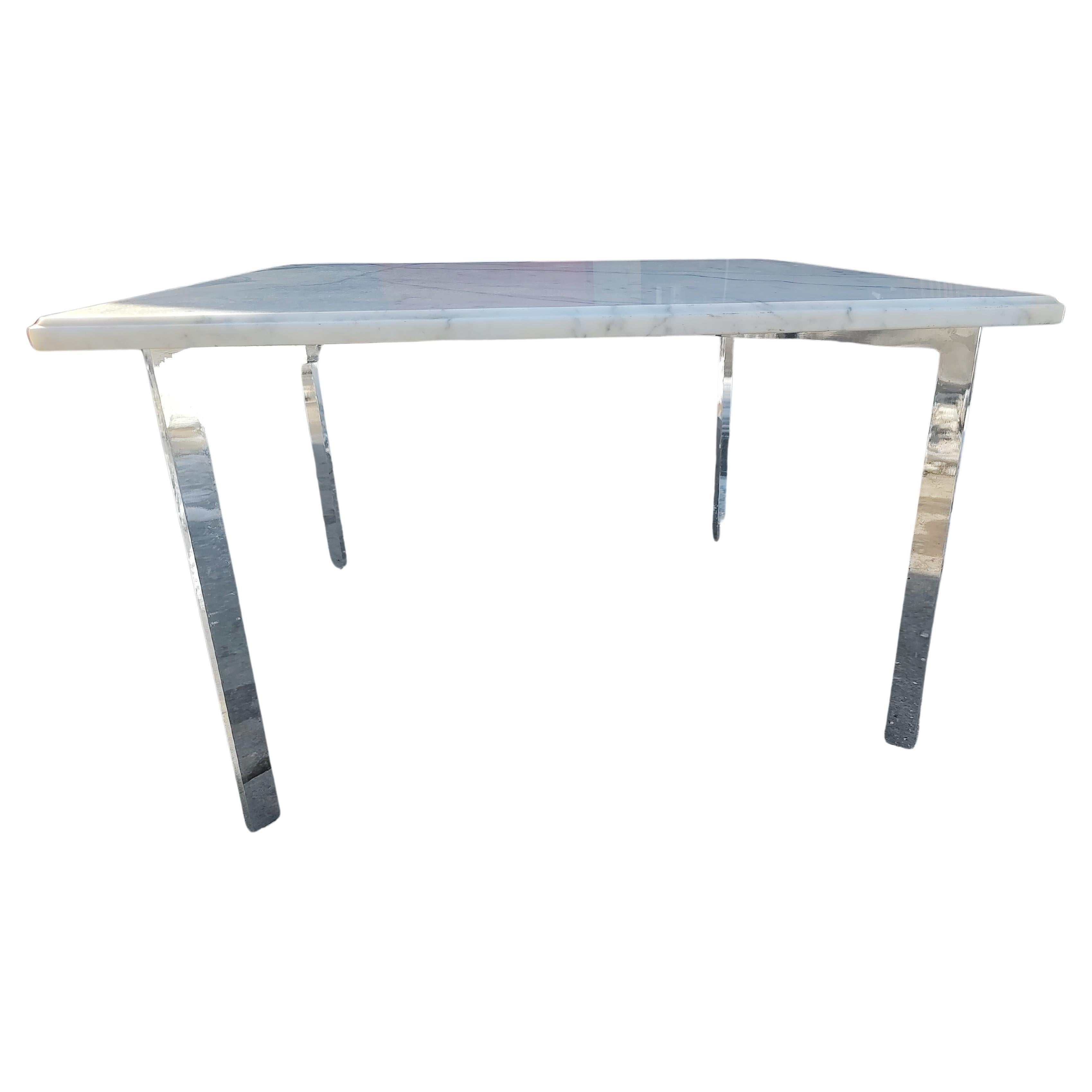 Mid Century Modern Marble Top Table With Ludwig Mies van der Rohe X Base C1965 For Sale