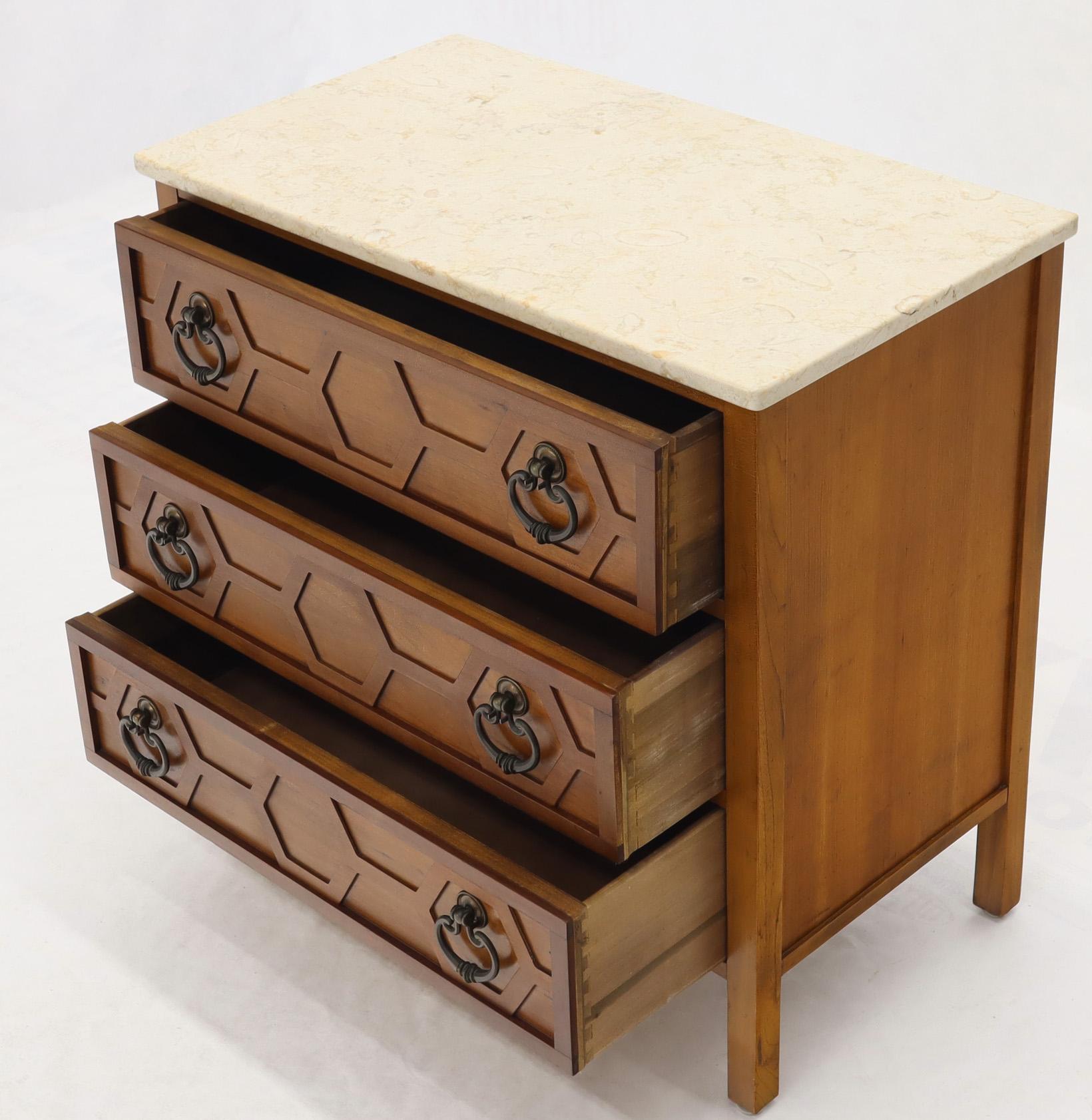 Mid-Century Modern Marble Travertine Top 3 Decor Drawers Bachelor Chest Dresser 1