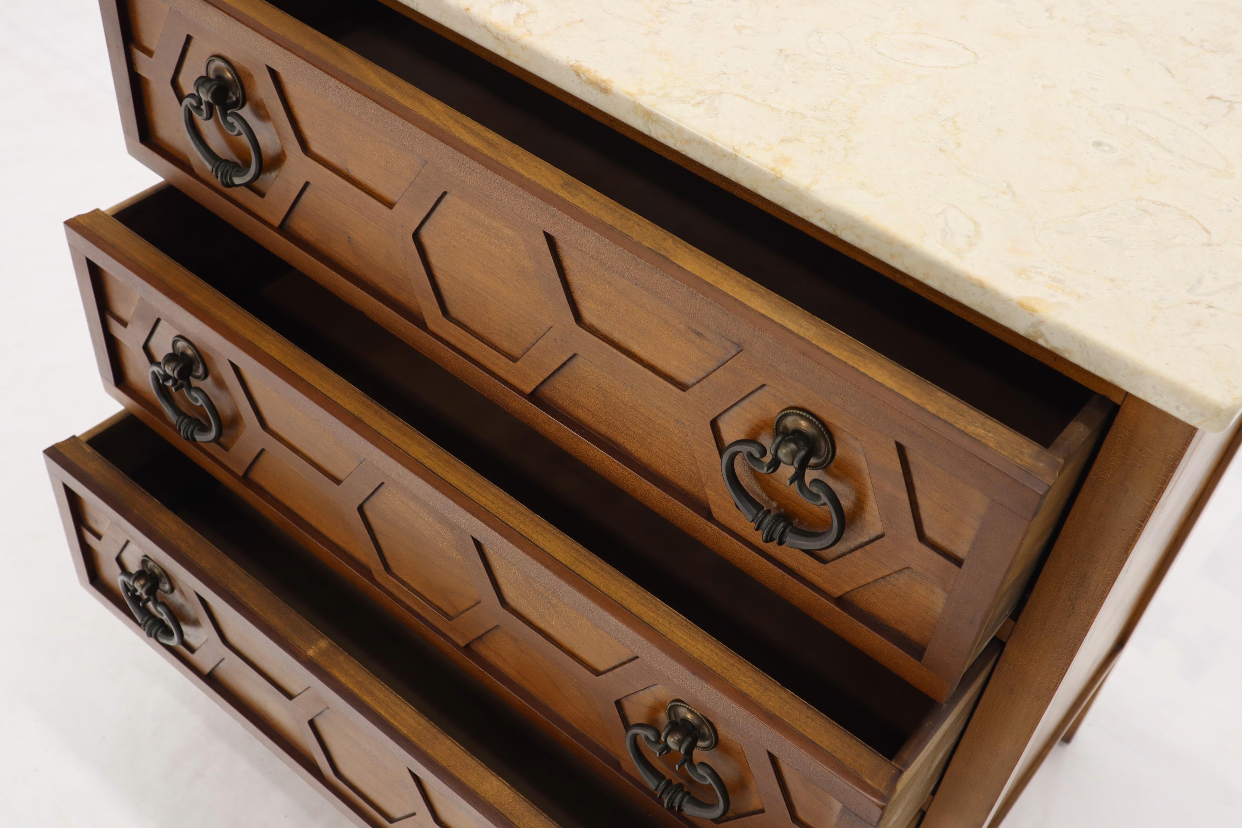 Mid-Century Modern Marble Travertine Top 3 Decor Drawers Bachelor Chest Dresser 2