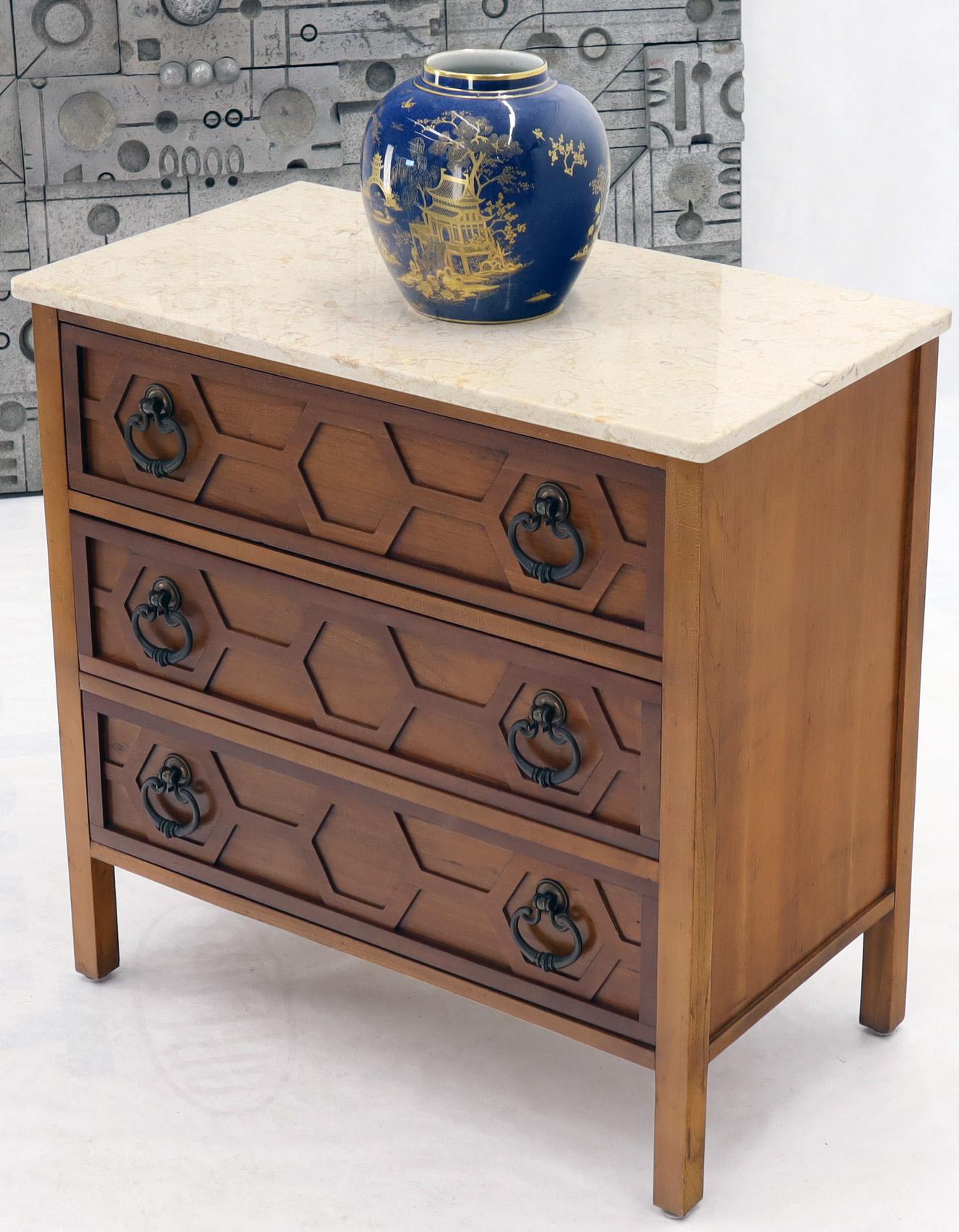 Mid-Century Modern Marble Travertine Top 3 Decor Drawers Bachelor Chest Dresser 3