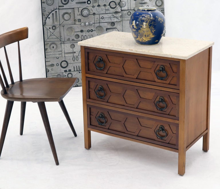 Mid Century Modern Marble Travertine Top 3 Decor Drawers Bachelor