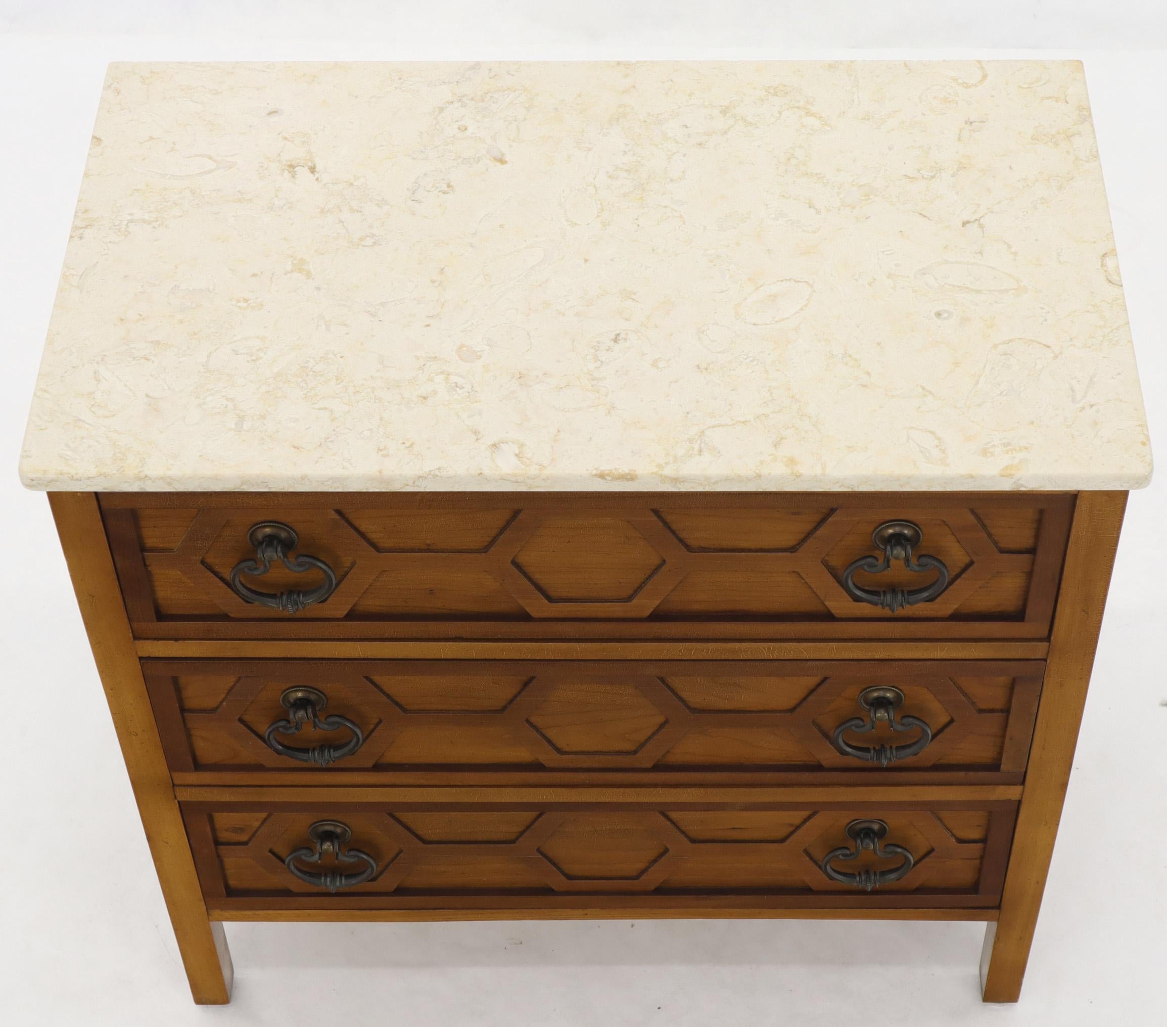 American Mid-Century Modern Marble Travertine Top 3 Decor Drawers Bachelor Chest Dresser