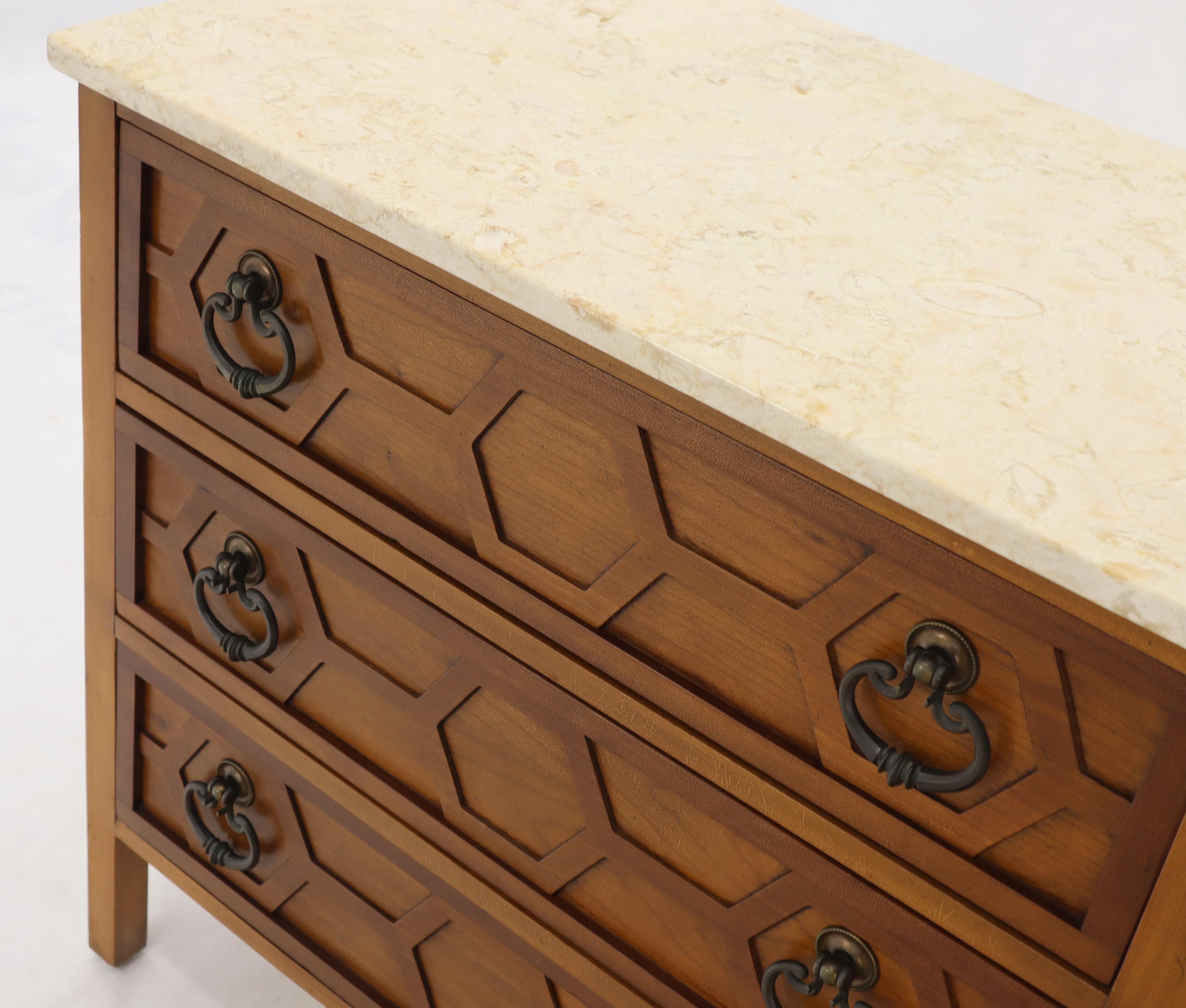 Lacquered Mid-Century Modern Marble Travertine Top 3 Decor Drawers Bachelor Chest Dresser