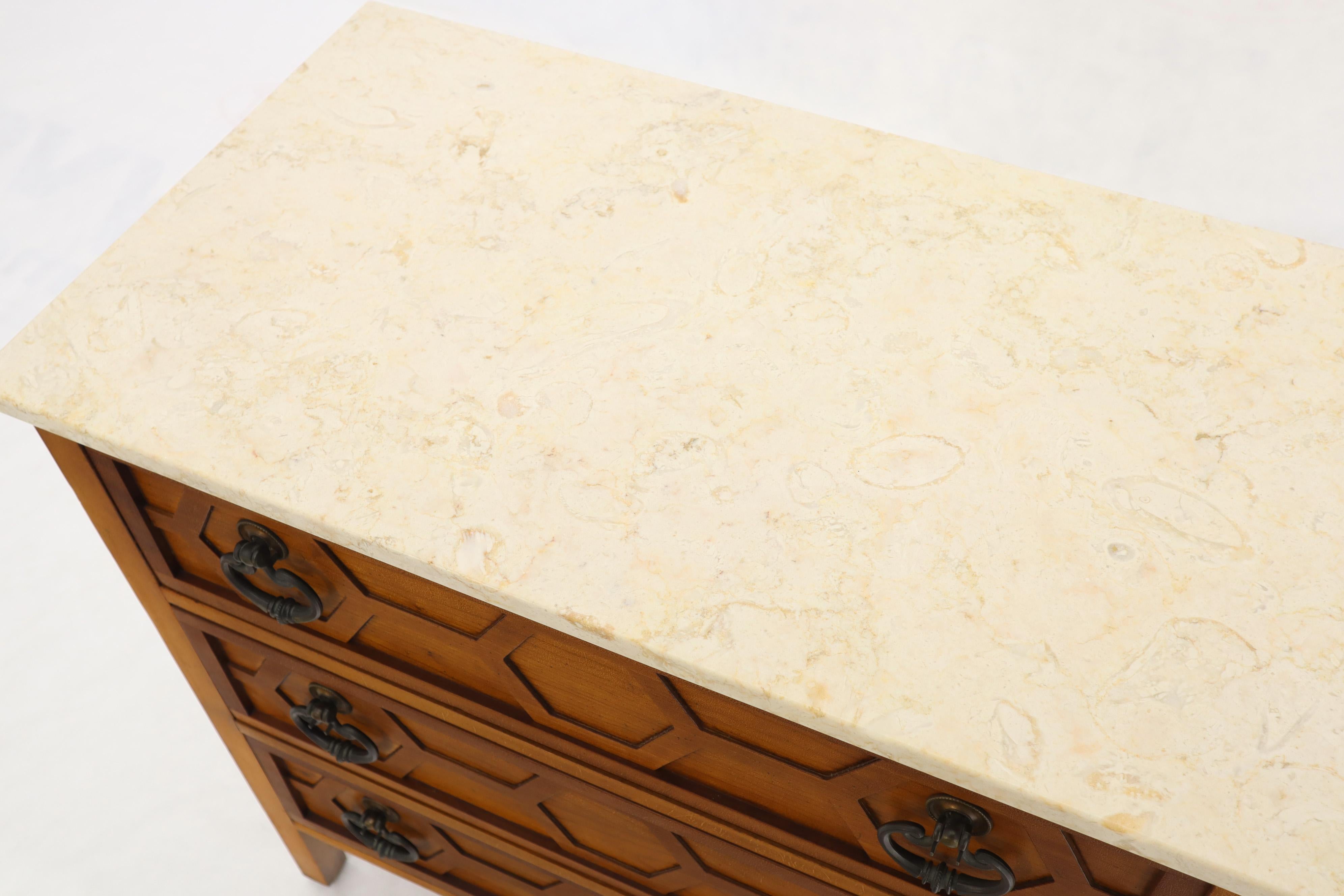 Walnut Mid-Century Modern Marble Travertine Top 3 Decor Drawers Bachelor Chest Dresser